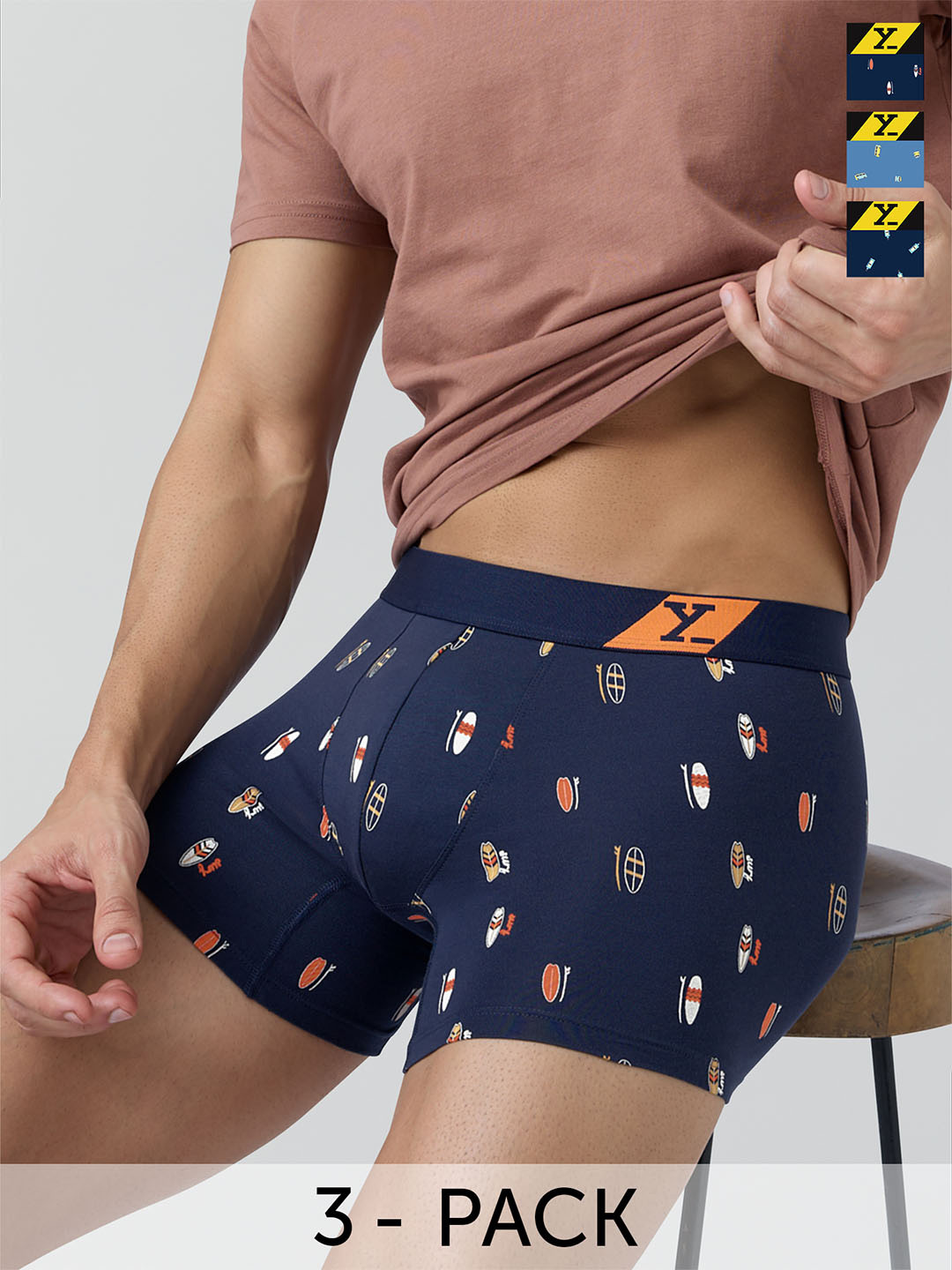 

XYXX Splash Intellifresh Pack Of 3 Printed Combed Cotton Ultra Soft Trunk XYTRNK3PCKN919, Navy blue