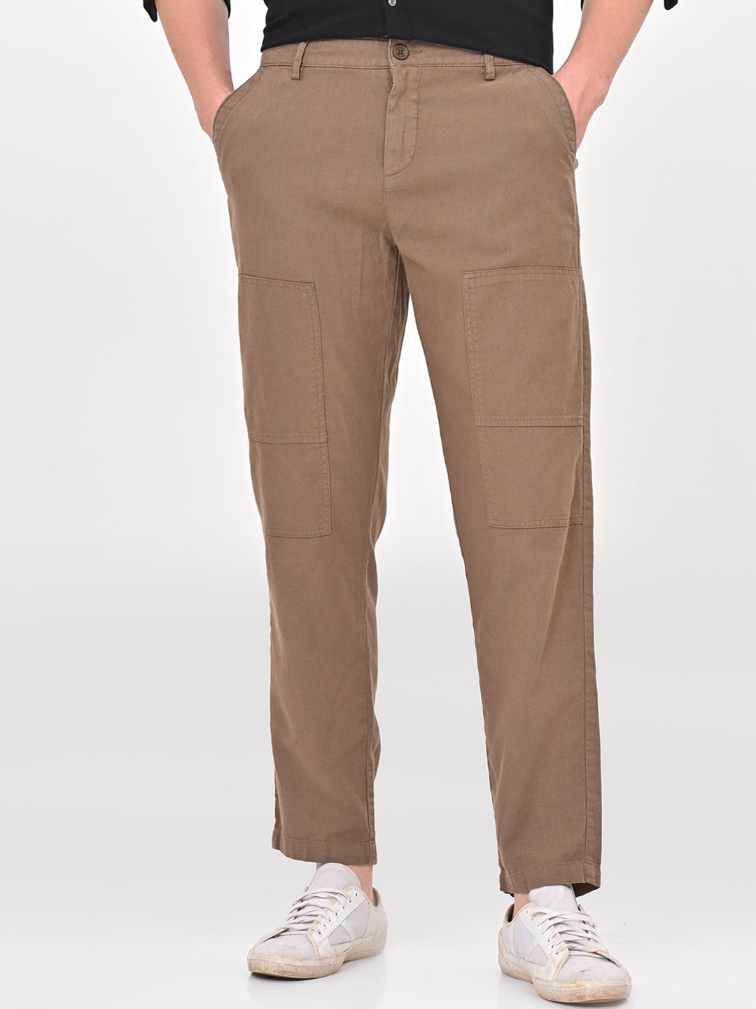 

POE Men Smart Slim Fit Chinos Trousers, Taupe