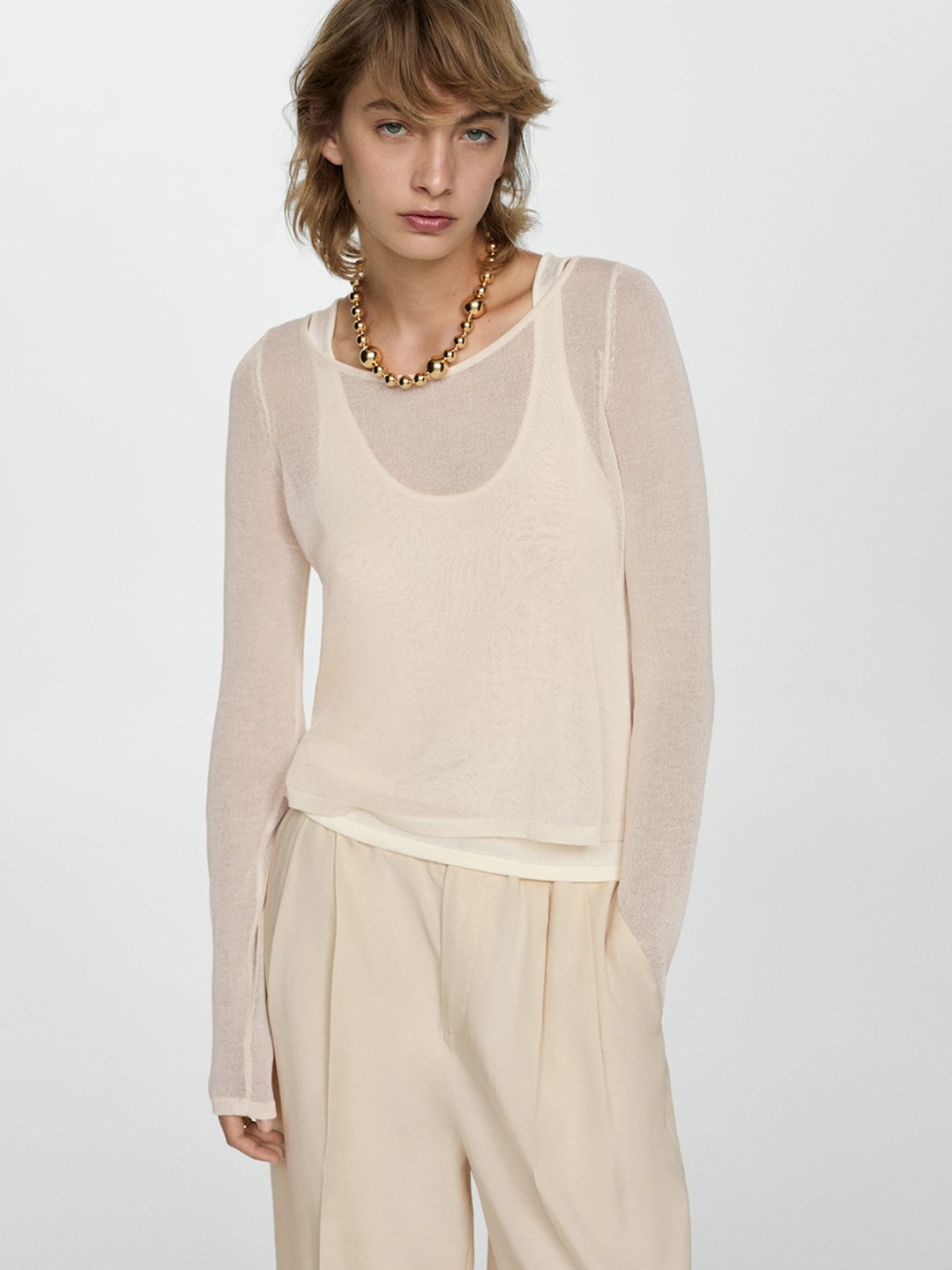 

MANGO Layered Top, Beige