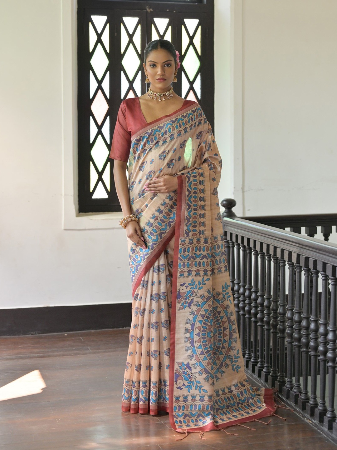 

LeeliPeeri Designer Printed Ethnic Motifs Tussar Saree, Peach