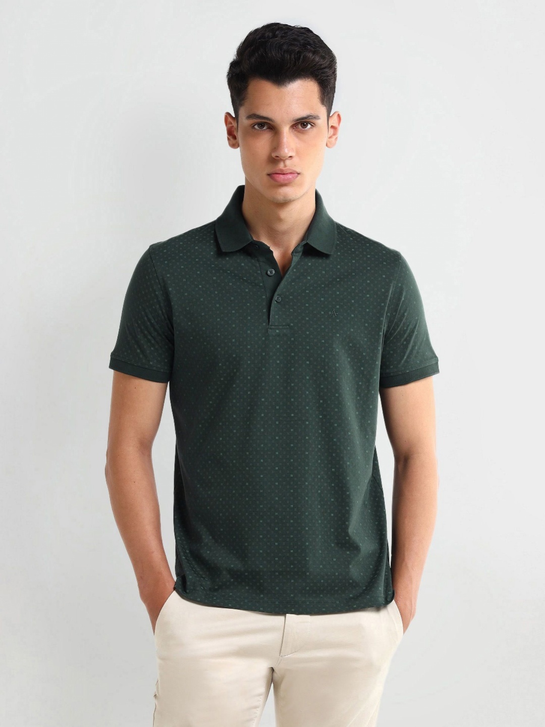 

Arrow Men Abstract Printed Polo Collar Cotton T-shirt, Green