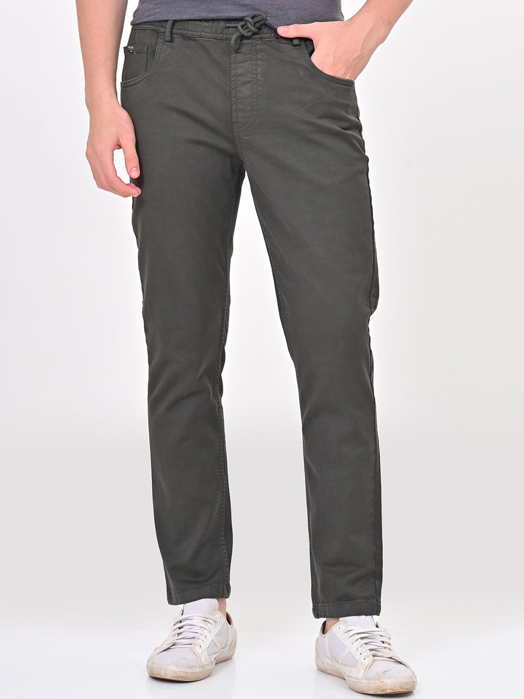 

POE Men cotton Smart Slim Fit High-Rise Chinos Trousers, Olive