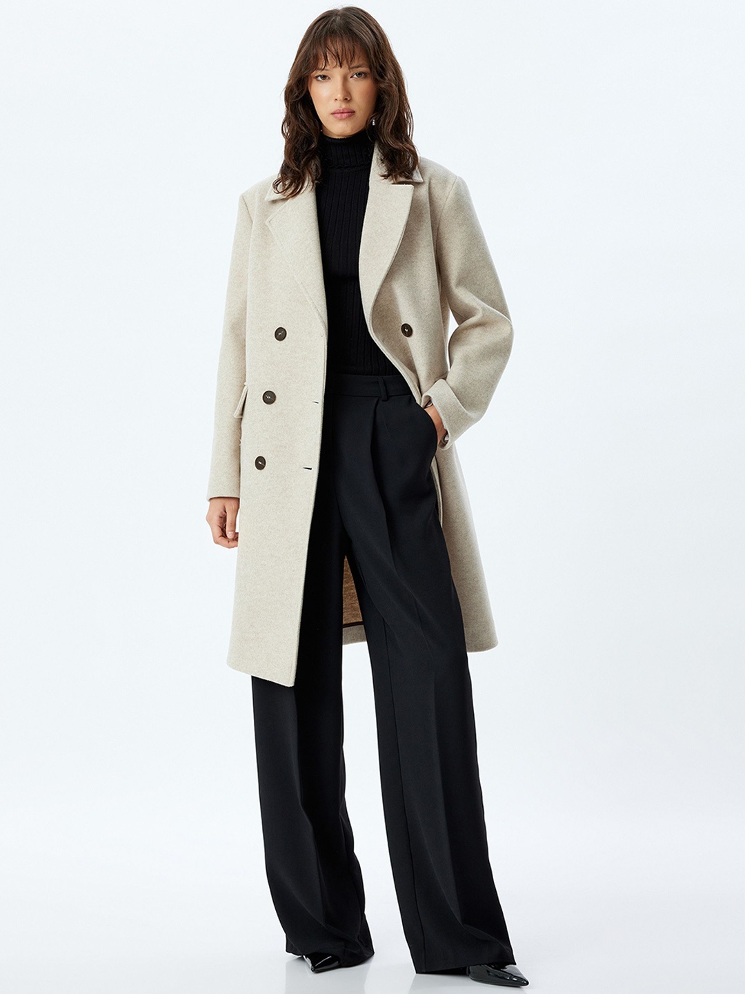 

Koton Notched Lapel Overcoat, Grey