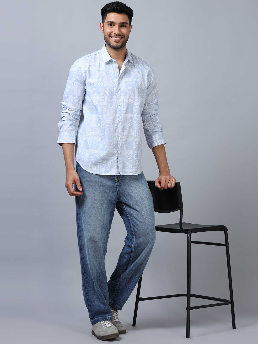 

SORATIA Men Spread Collar Tartan Checked Cotton Casual Shirt, Blue
