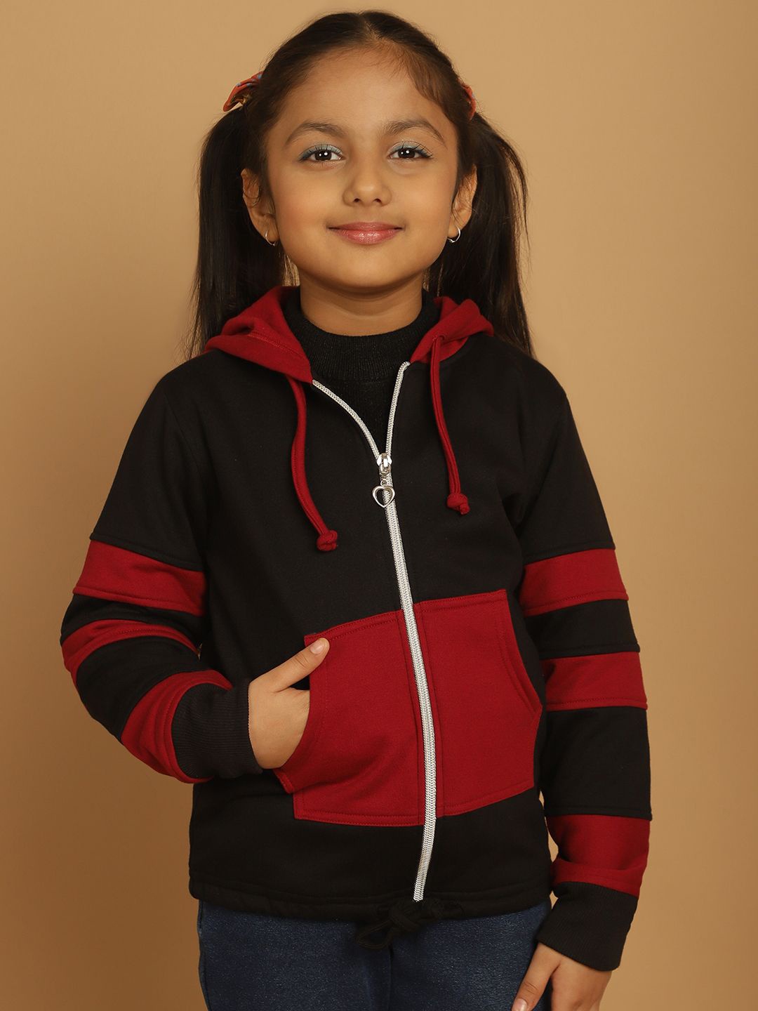 

MINI & MING Girls Solid Hooded Sweatshirt, Black