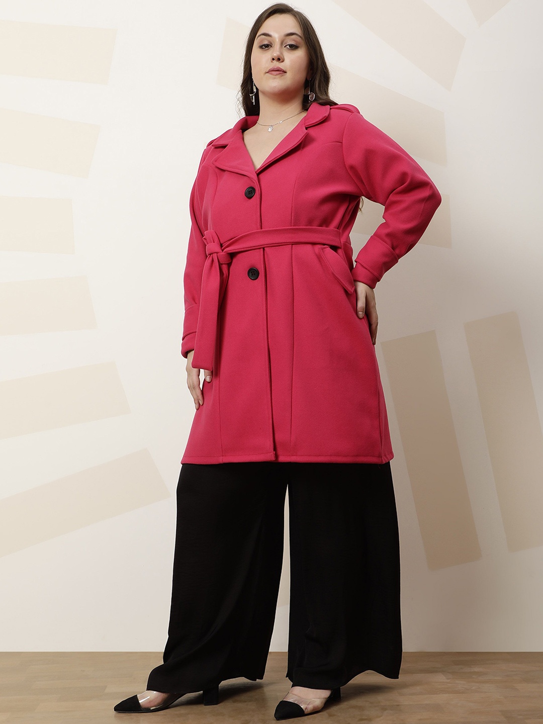 

Athena Ample Women Single-Breasted Overcoat, Pink