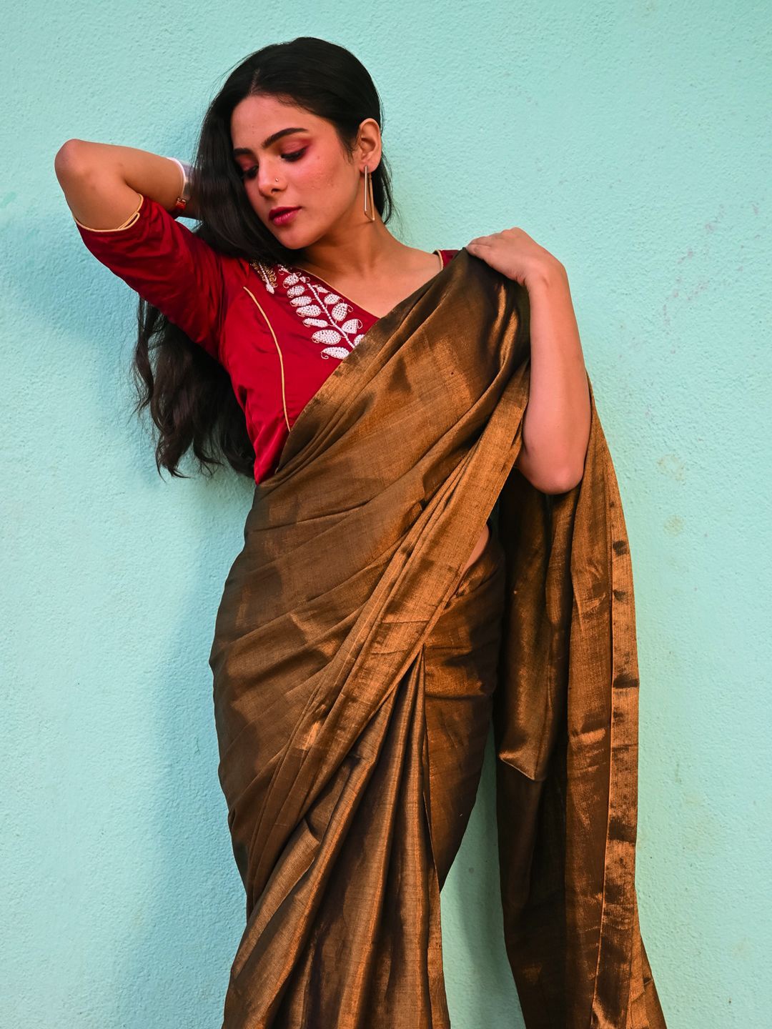 

Uttariya Solid Tissue Saree, Copper