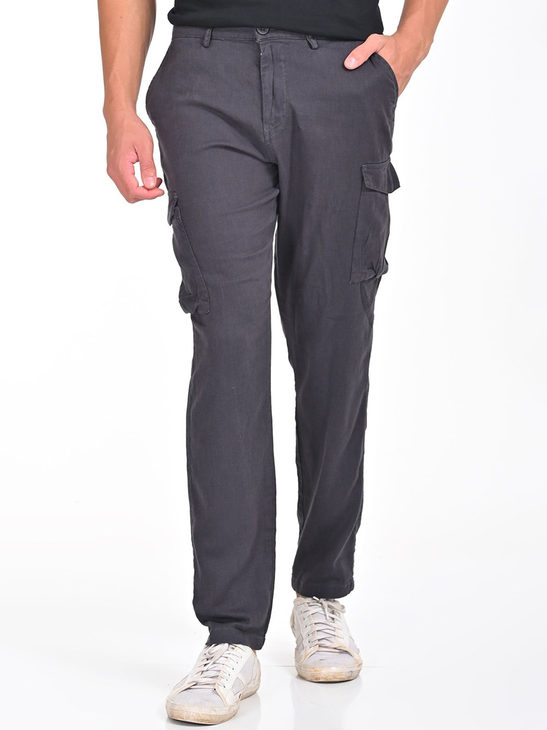 

POE Men Smart Slim Fit Cargos Trousers, Silver