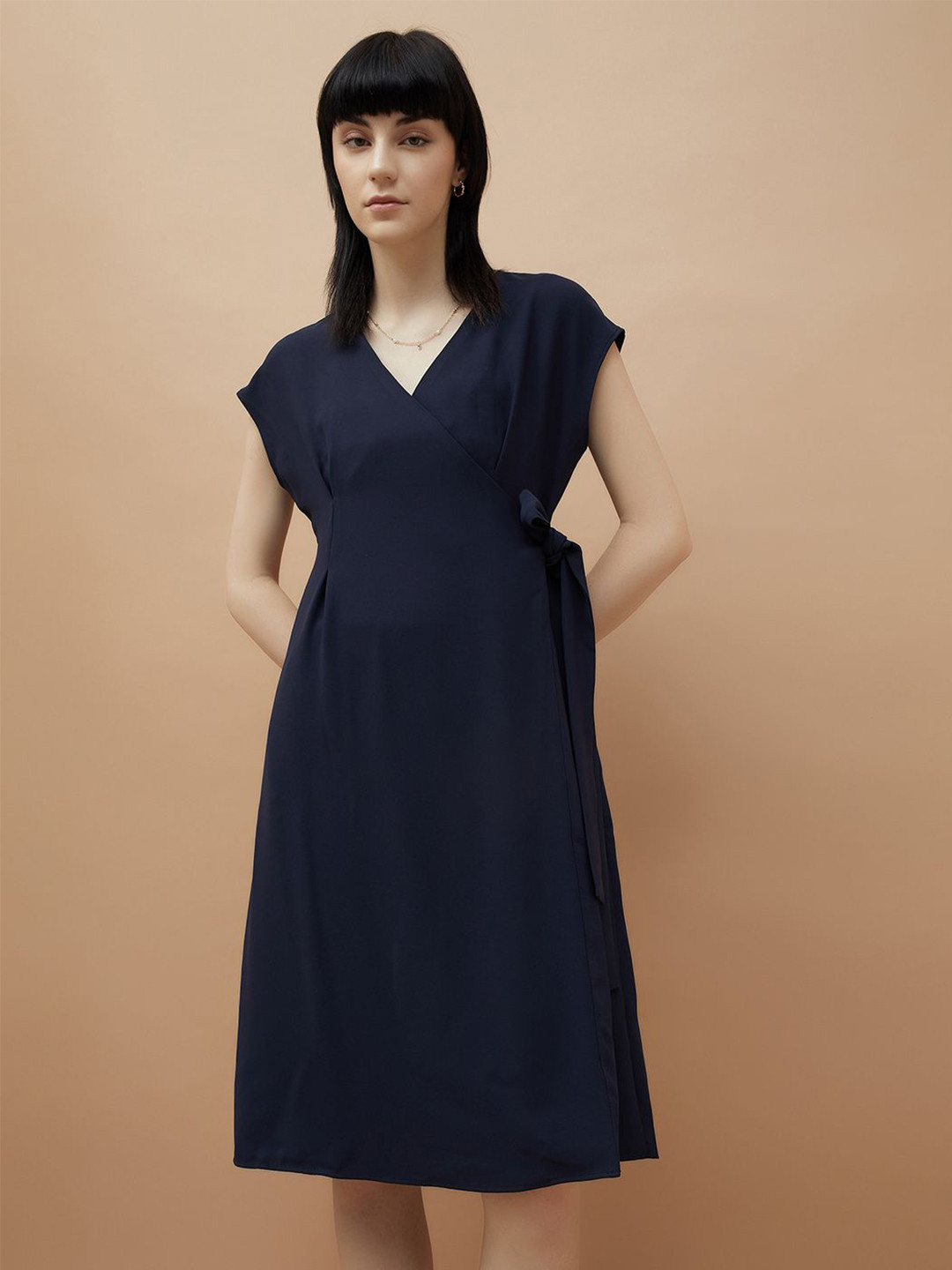 

CODE by Lifestyle Solid V-Neck Wrap Dress, Blue