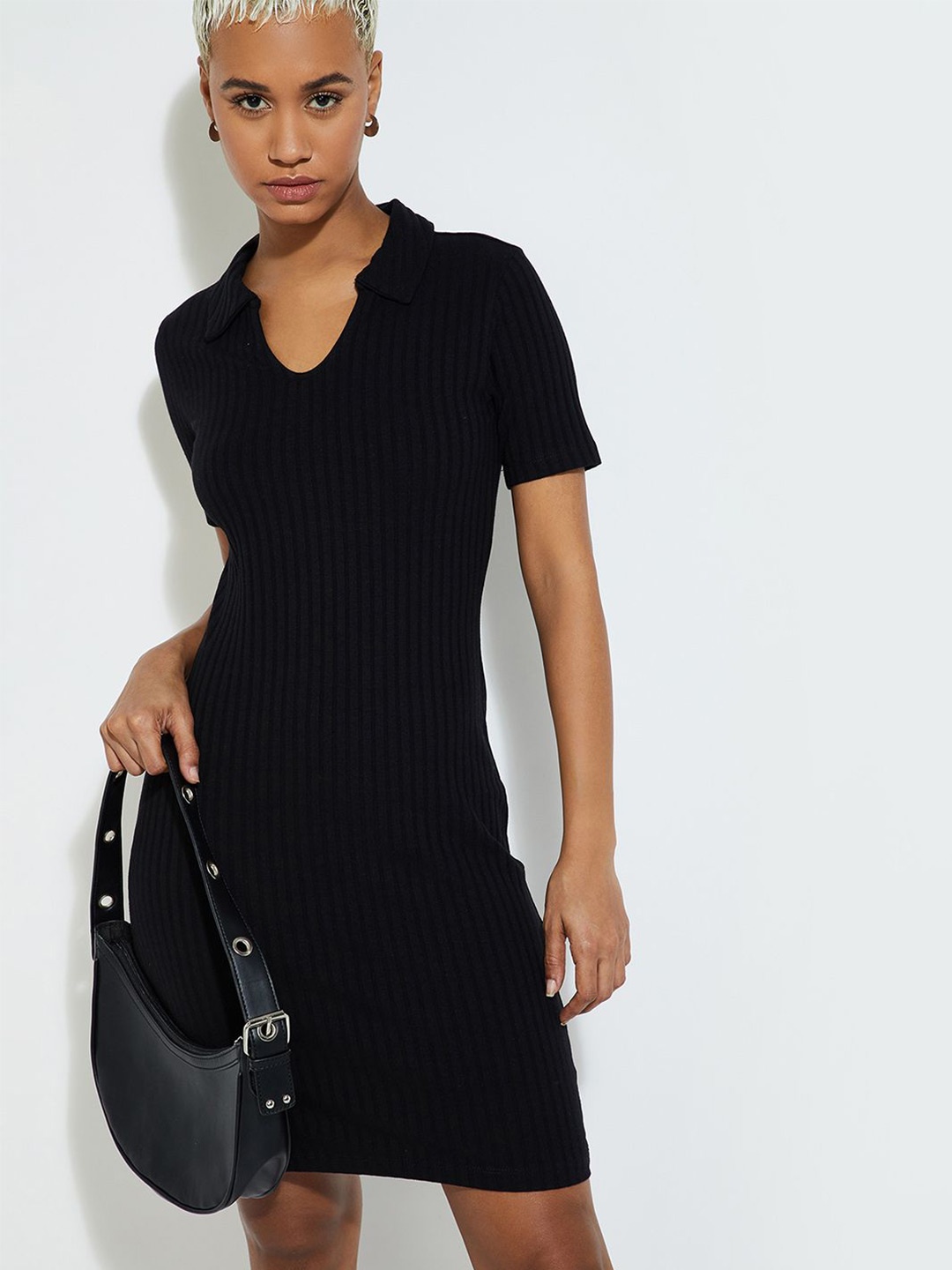 

max URB_N Women Ribbed Bodycon Dress, Black