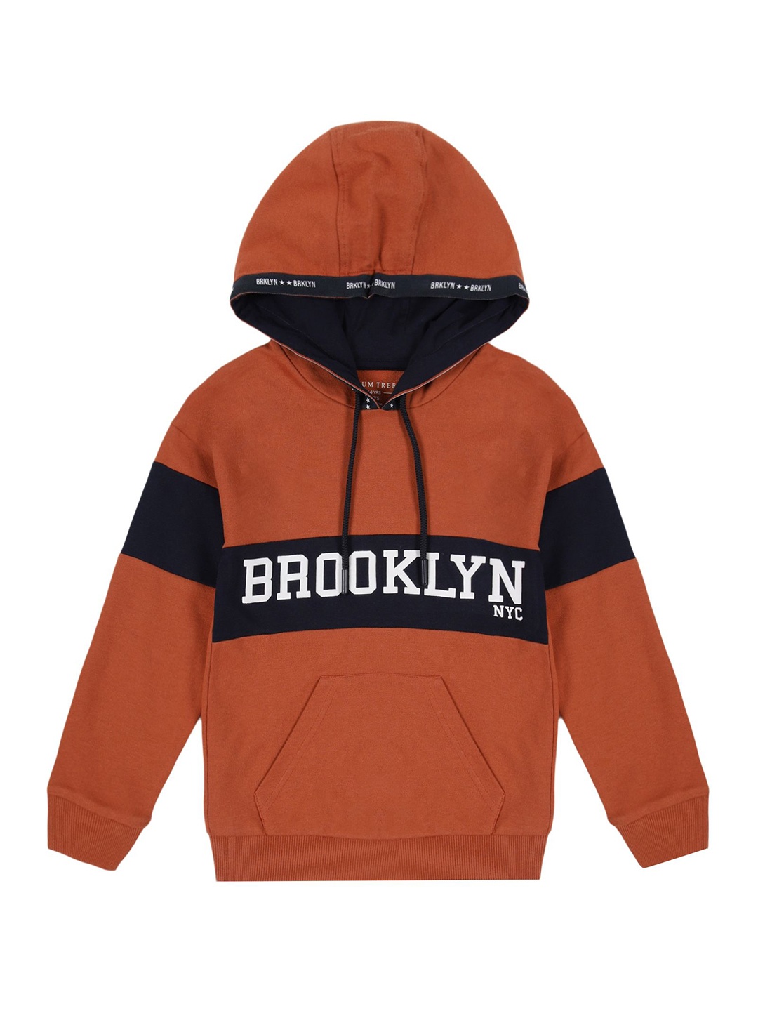 

PLUM TREE Boys Typography Printed Hooded Sweatshirt, Brown