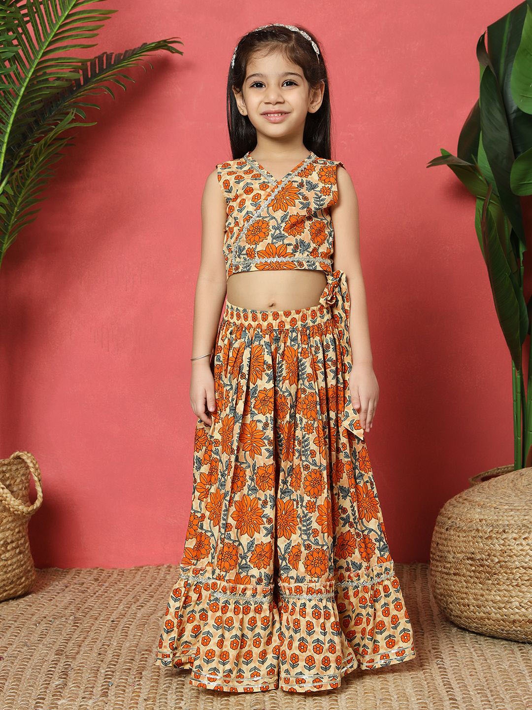 

Readiprint Fashions Girls Printed Ready to Wear Lehenga & Blouse, Orange