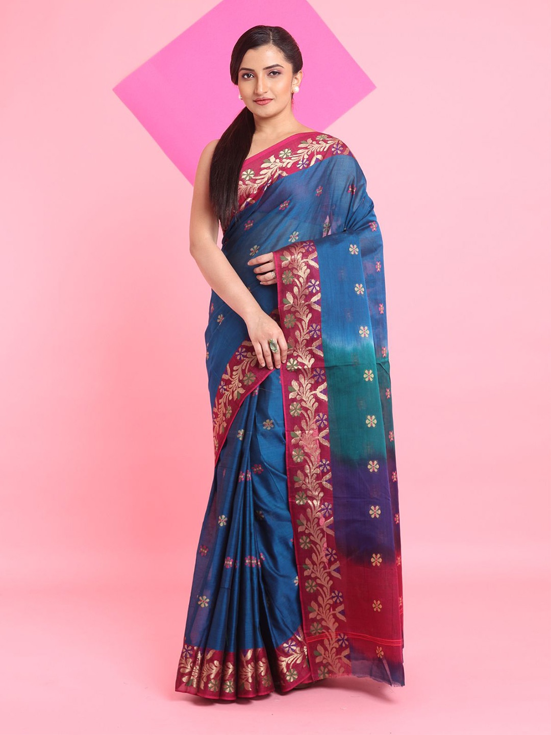 

Arhi Woven Design Saree With Floral Motifs, Blue
