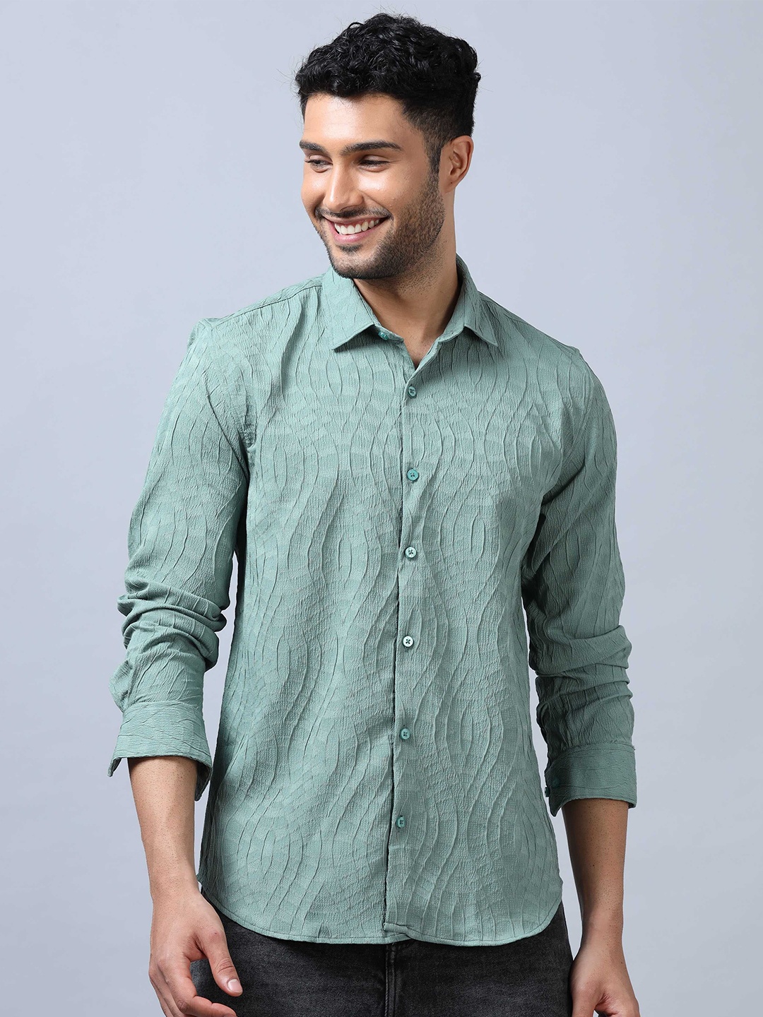 

SORATIA Men Floral Opaque Striped Casual Shirt, Green