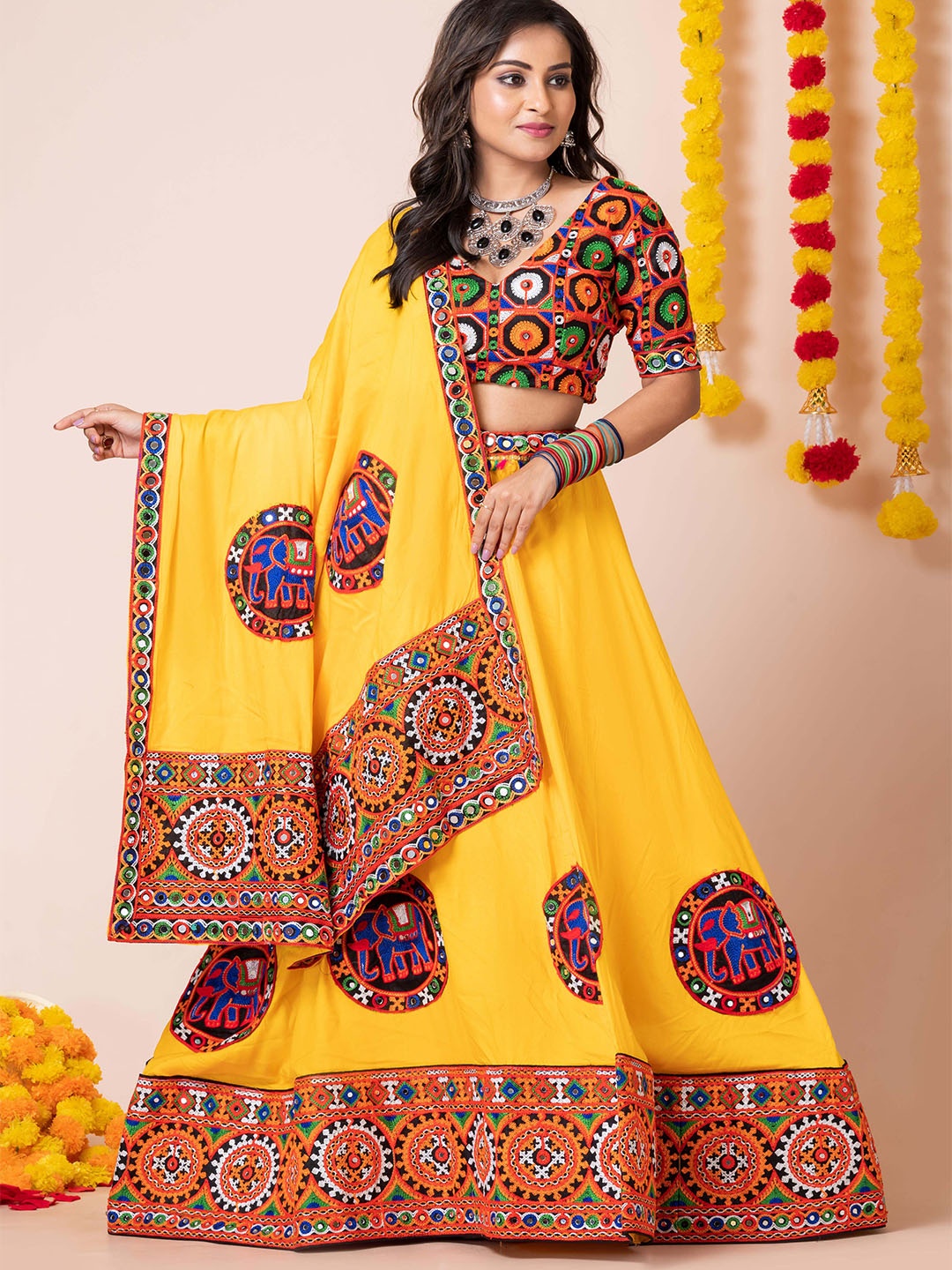 

Roykals Embroidered Semi-Stitched Lehenga & Unstitched Blouse With Dupatta, Yellow
