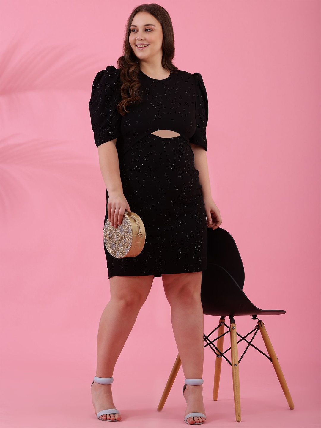 

DressBerry Curve Embellished Cut-Outs Above Knee Bodycon Dress, Black