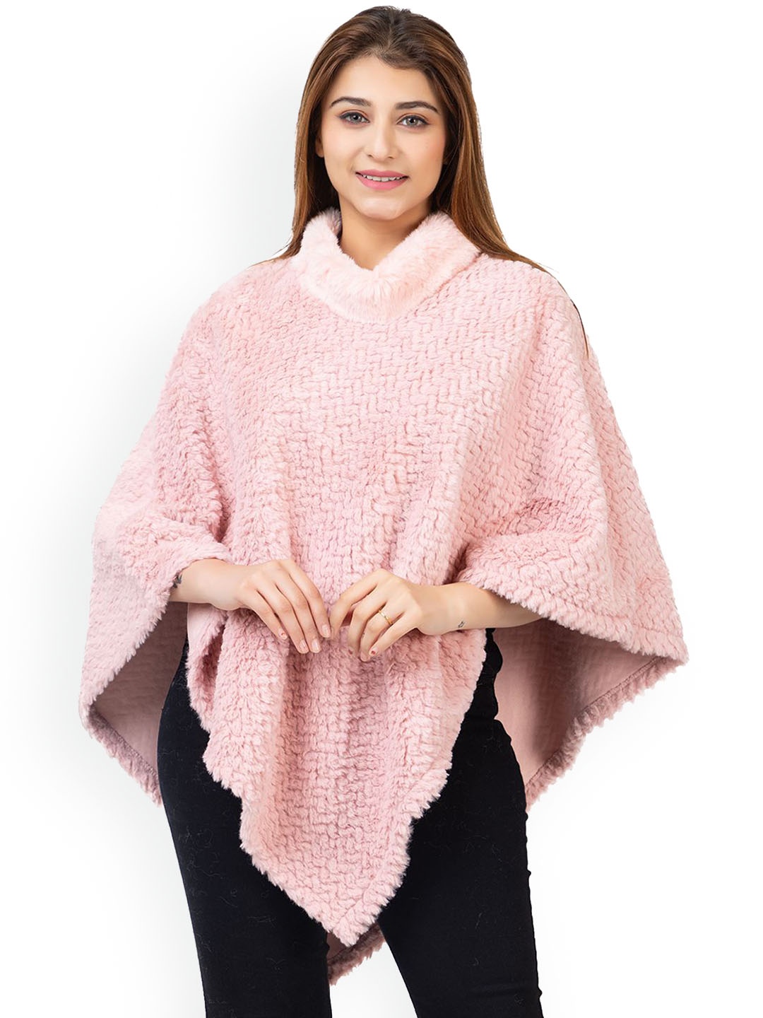 

TWENTY ME Women Woollen Lightweight Poncho Jacket, Pink