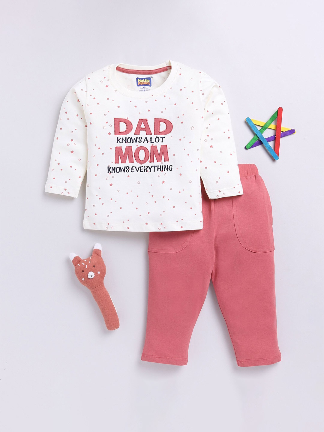 

Nottie Planet Boys Printed Pure Cotton T-shirt with Trousers, Rust