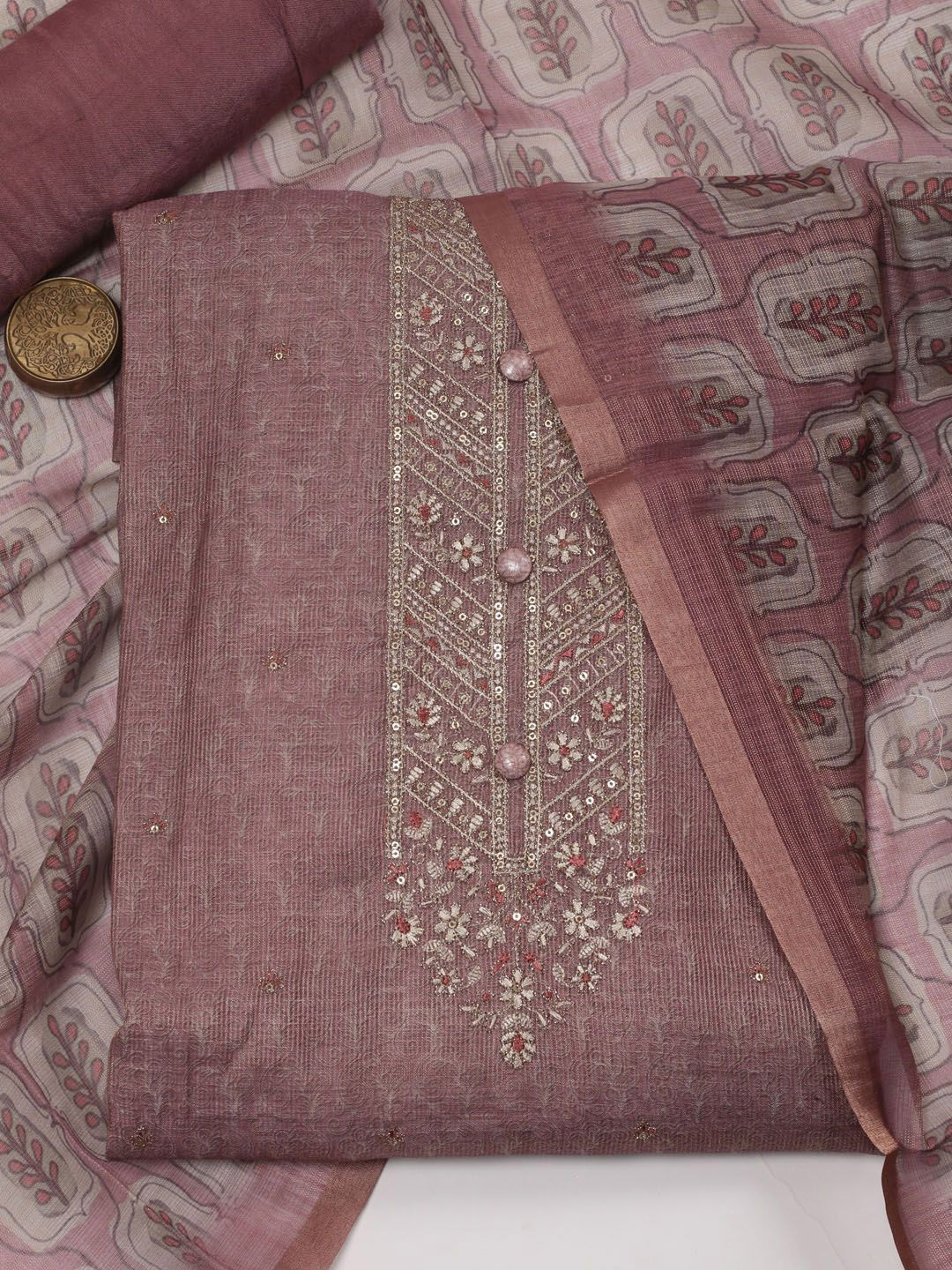 

Meena Bazaar Embroidered Zari Unstitched Dress Material, Pink