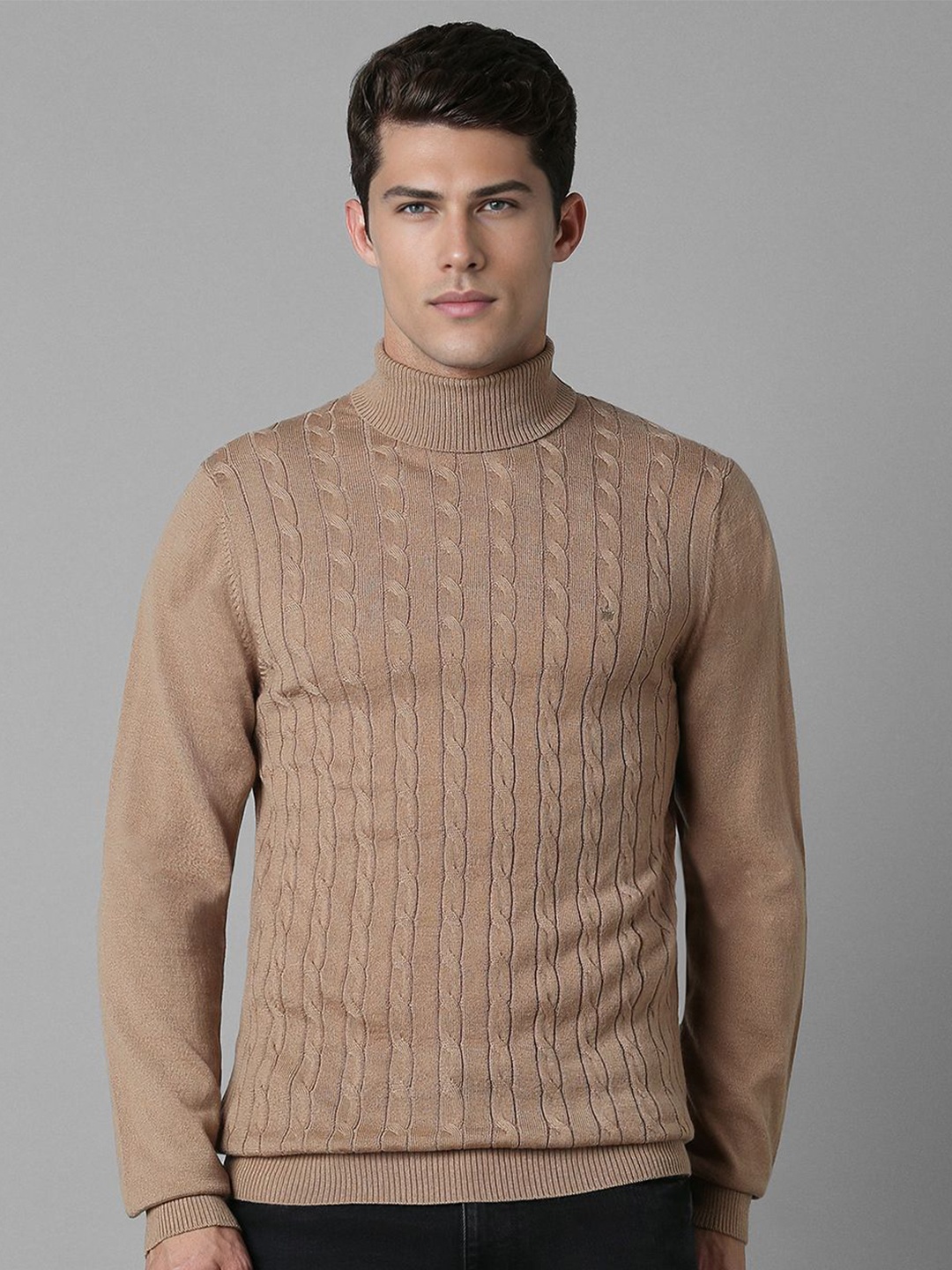 

Louis Philippe Men Cable Knit Pullover, Brown
