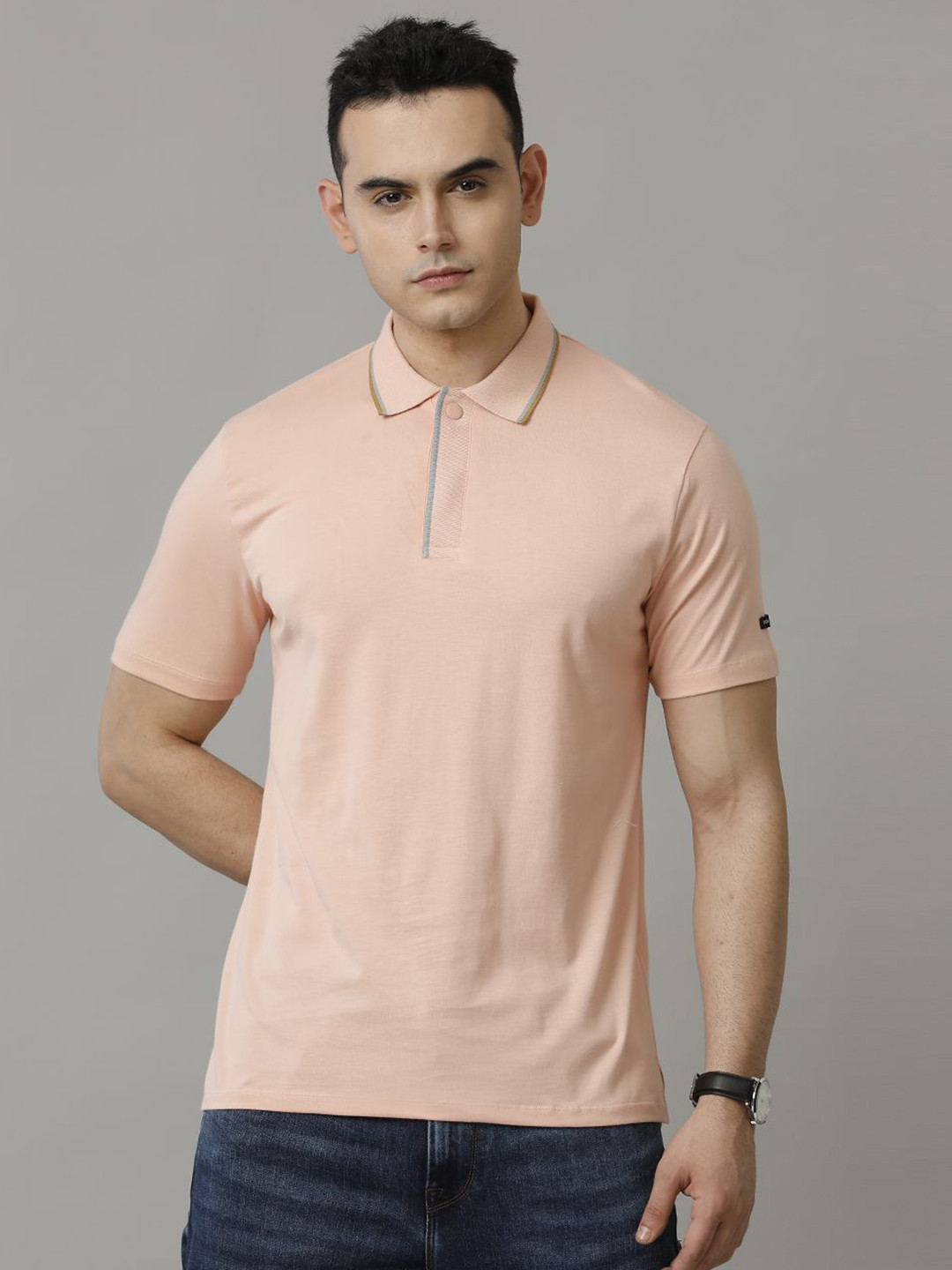 

Voi Jeans Men Solid Polo Collar Cotton T-Shirt, Pink