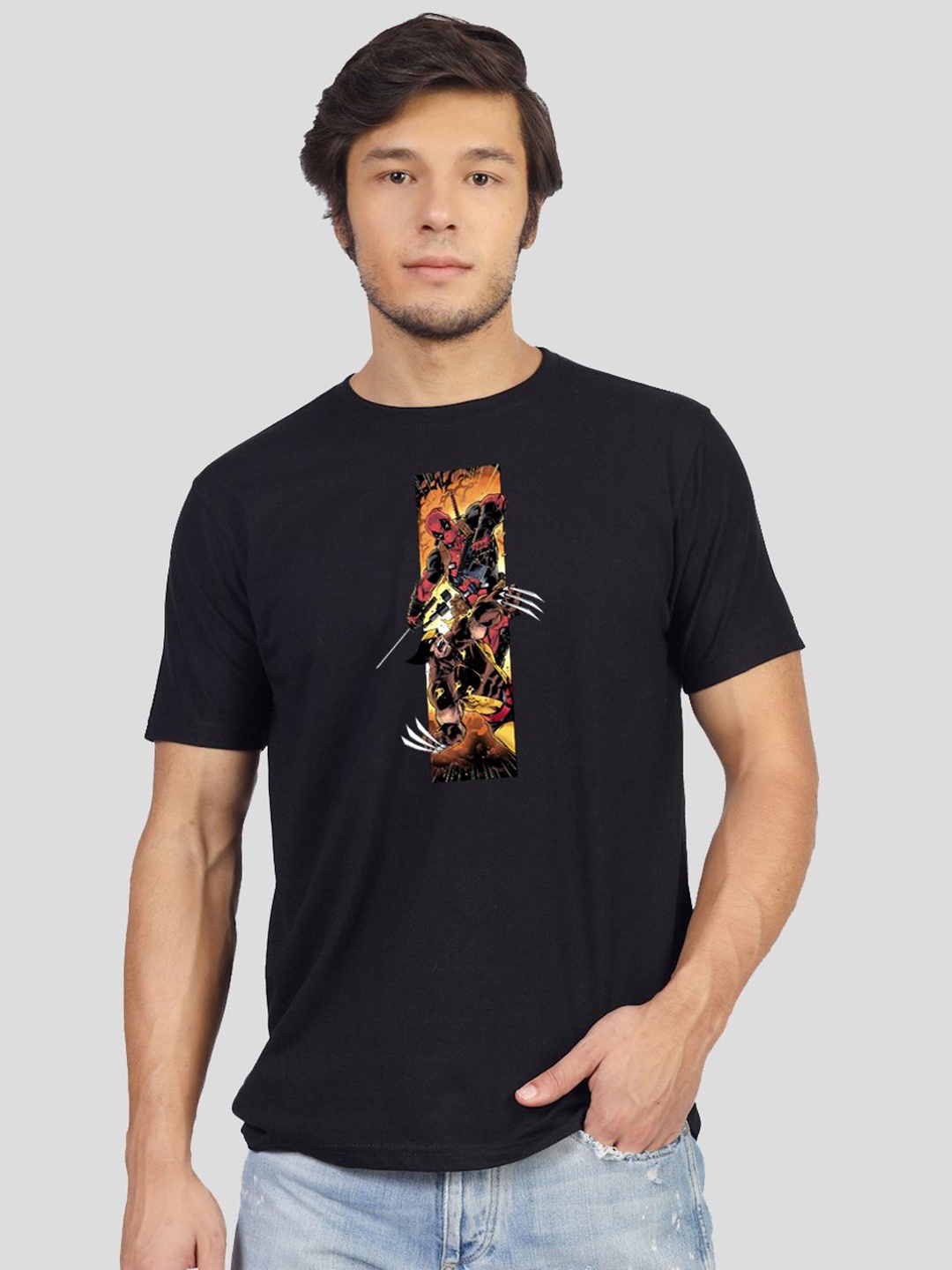 

Greylongg Men Graphic Printed Round Neck Cotton T-Shirt, Black