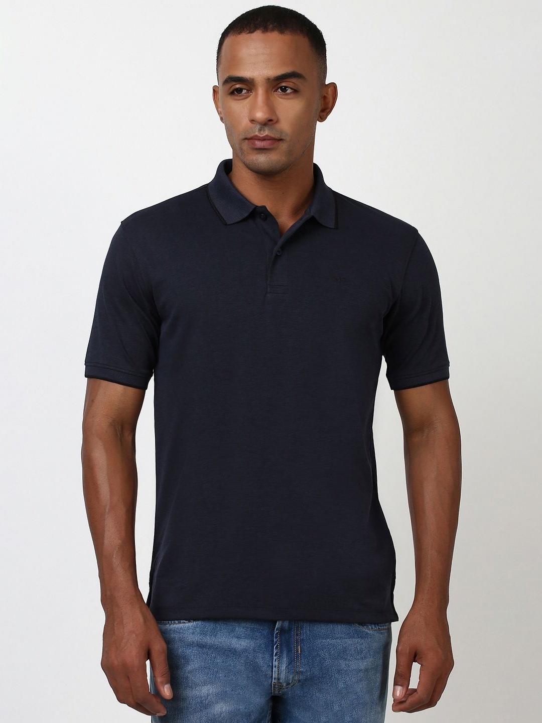 

Peter England Men Solid Polo Collar Cotton T-Shirt, Navy blue