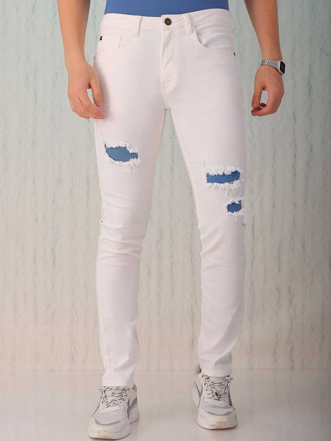 

Hardsoda by The Indian Garage Co Men Slim Fit Mid-Rise Mildly Distressed Stretchable Jeans, White