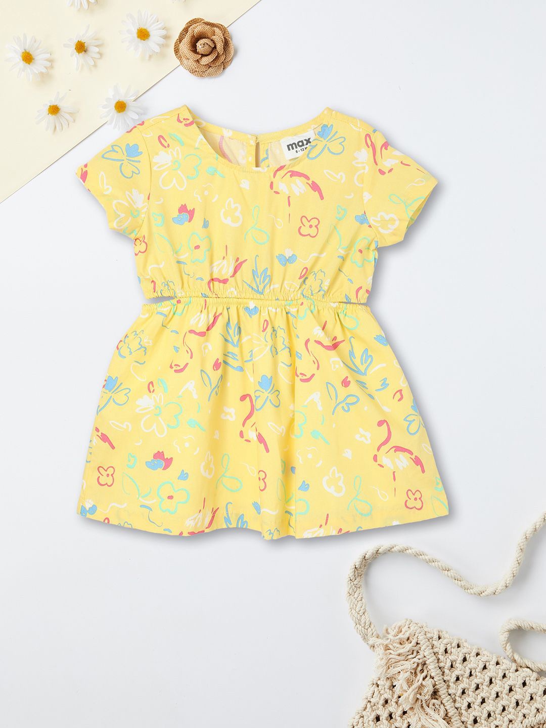 

max Print Fit & Flare Dress, Yellow