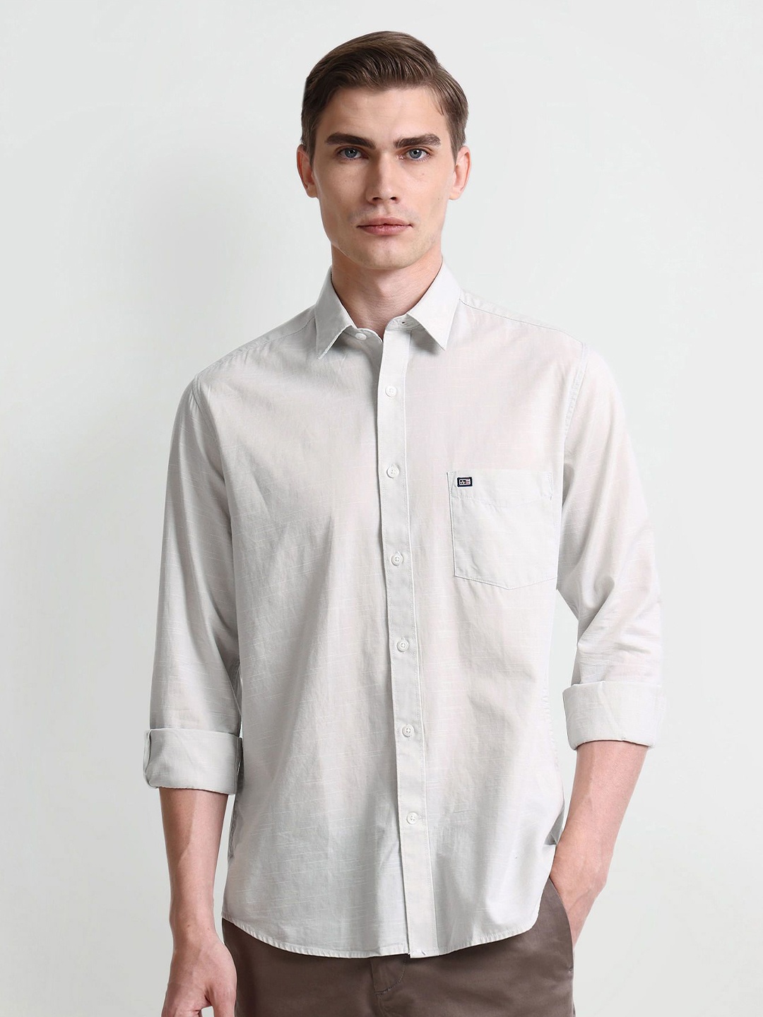 

Arrow Men Modern Spread Collar Solid Cotton Slim Fit Casual Shirt, Green
