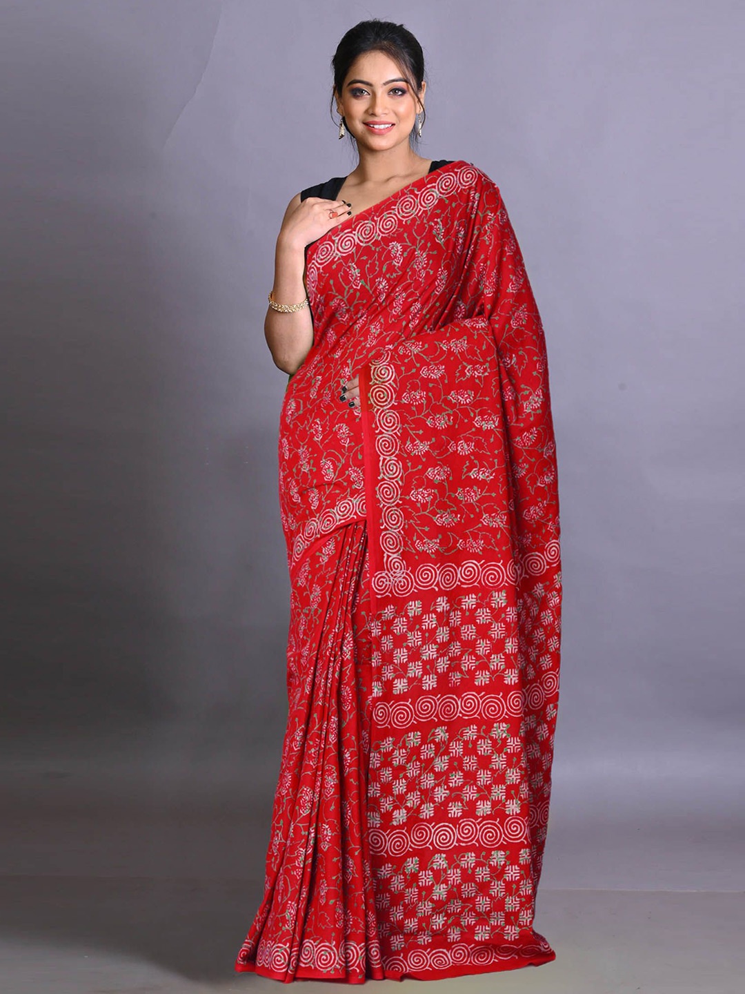 

Unnati Silks Ethnic Motifs Pure Cotton Handloom Block Print Saree, Maroon