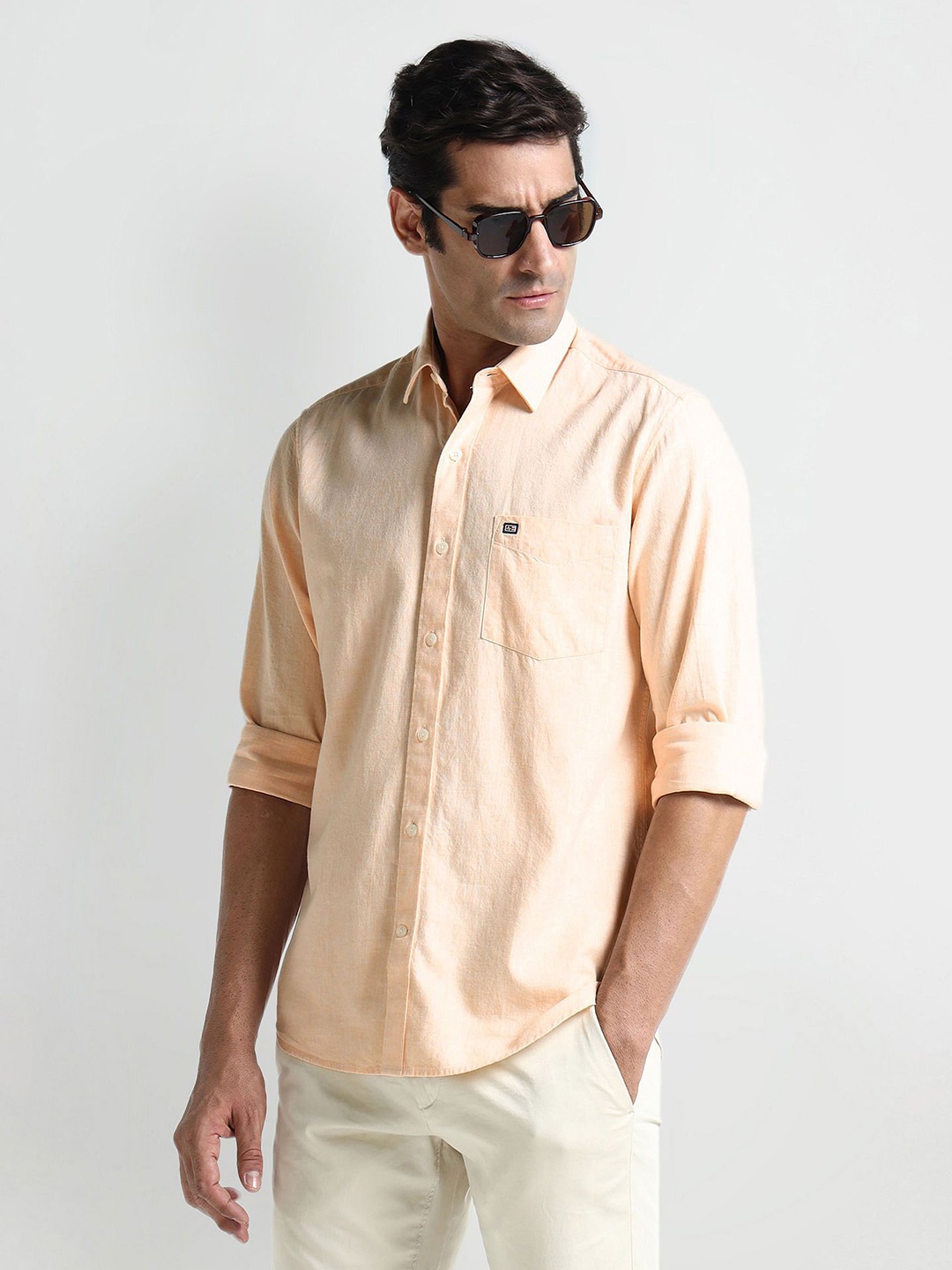 

Arrow Sport Men Smart Spread Collar Solid Cotton Slim Fit Casual Shirt, Orange
