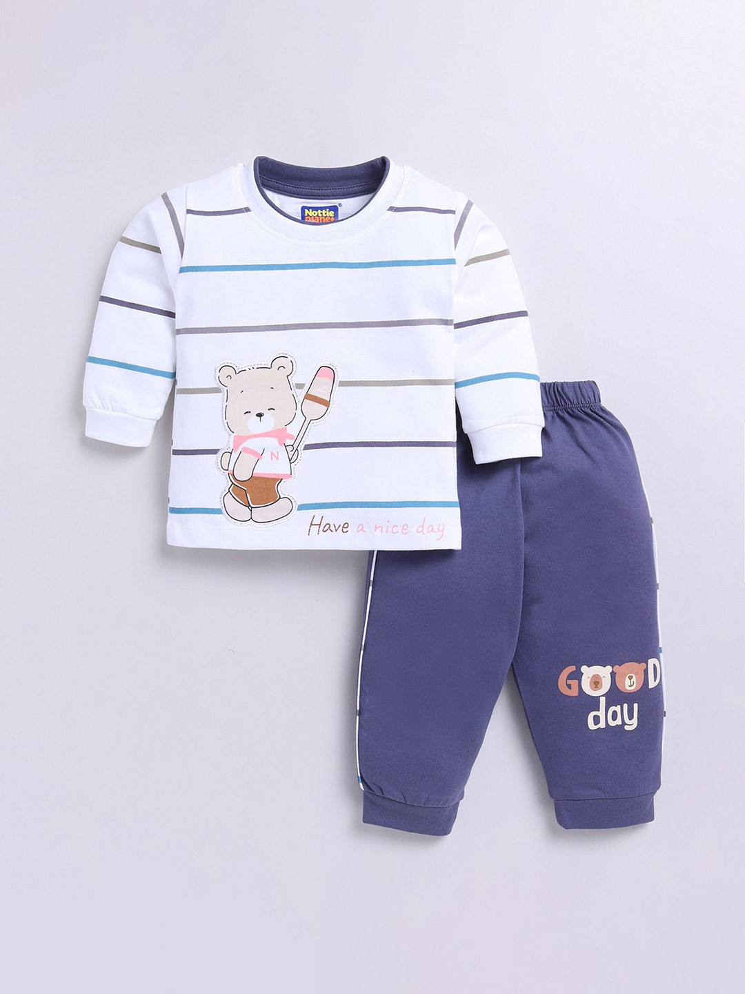 

Nottie Planet Boys Printed Pure Cotton T-shirt With Pyjamas, Blue