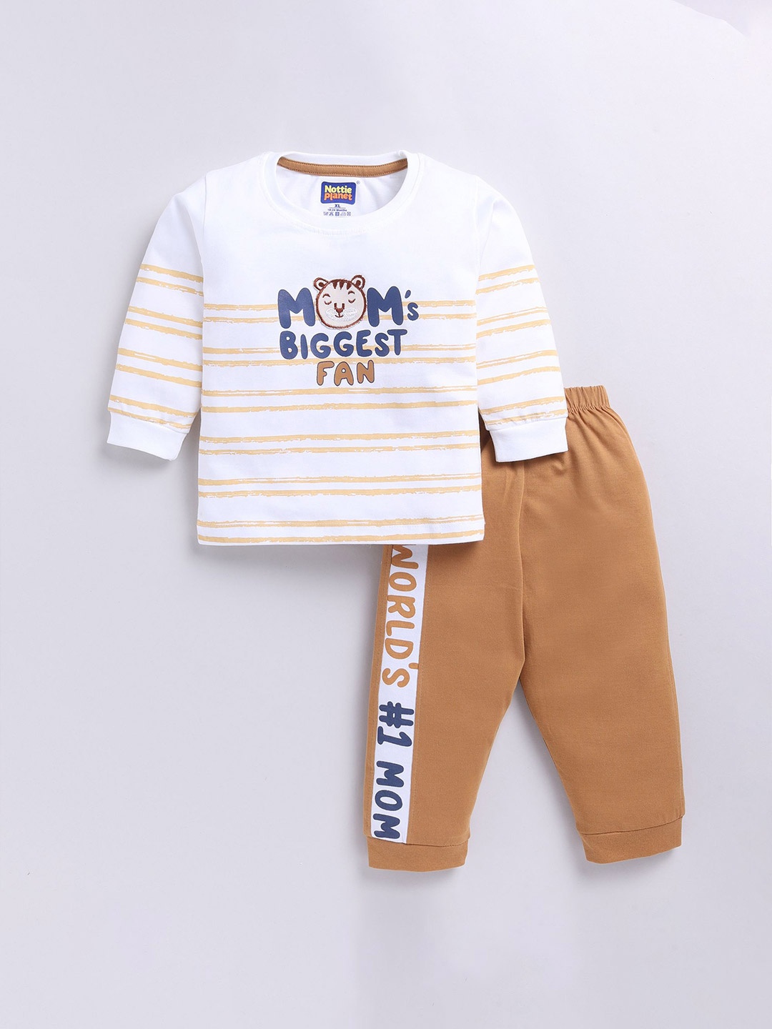 

Nottie Planet Boys Printed Cotton T-shirt with Joggers, Brown