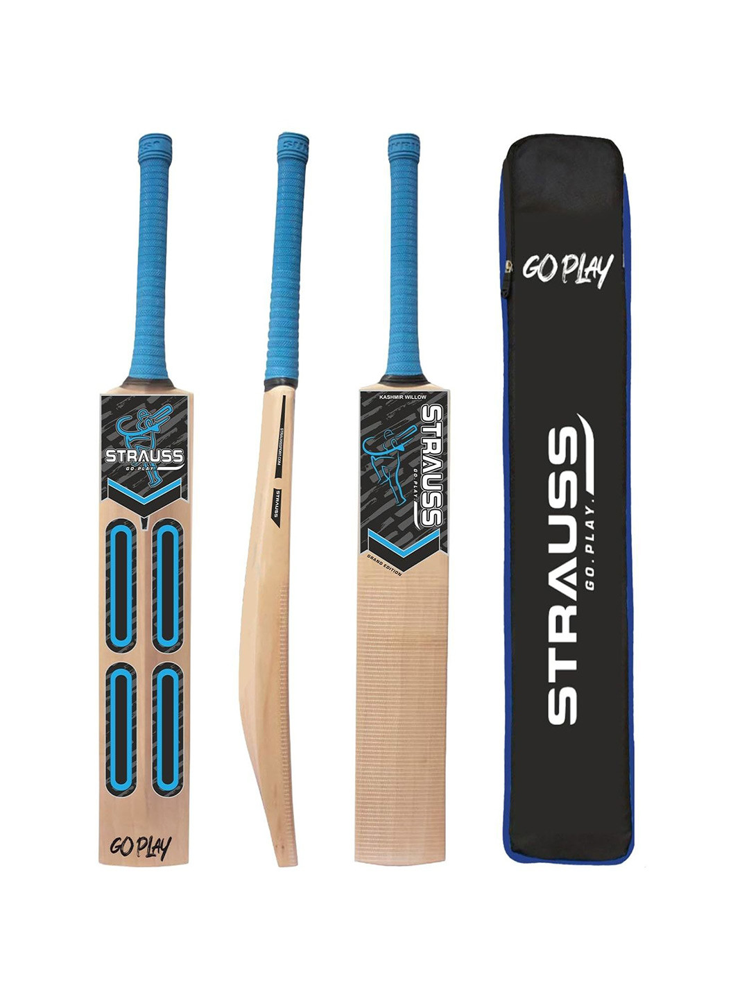 

STRAUSS Printed Willow Wood Cricket Bats, Blue