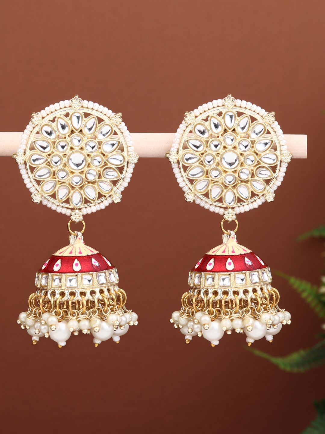 

Anvik Gold-Plated Stone Studded Contemporary Jhumkas