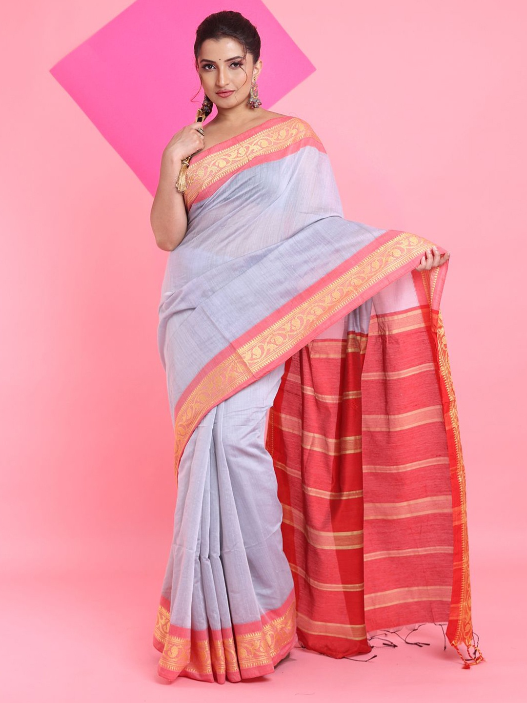 

Arhi Woven Design Zari Saree, Grey