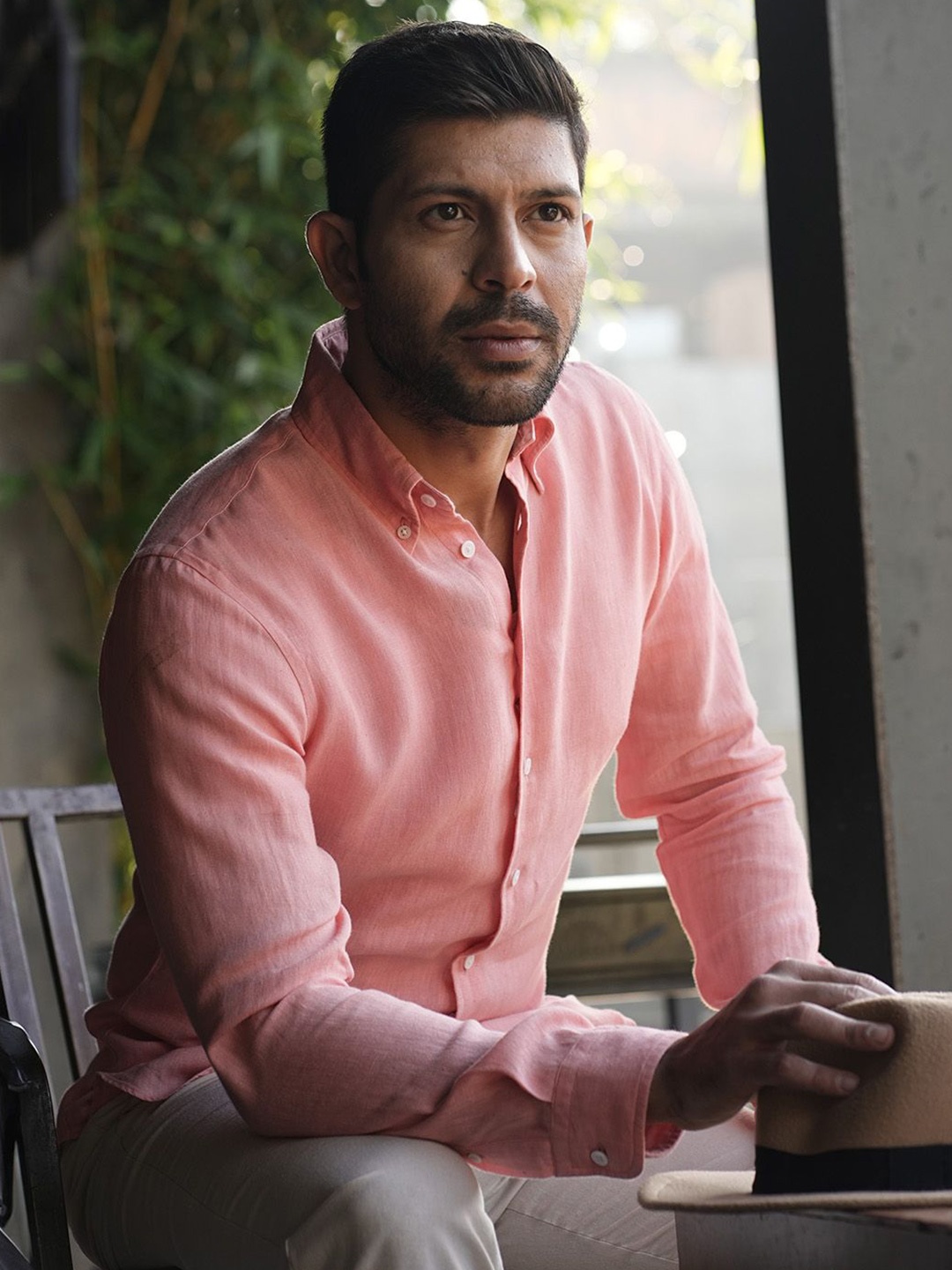 

Monks of Method Men Comfort Button-Down Collar Solid Linen Casual Shirt, Coral