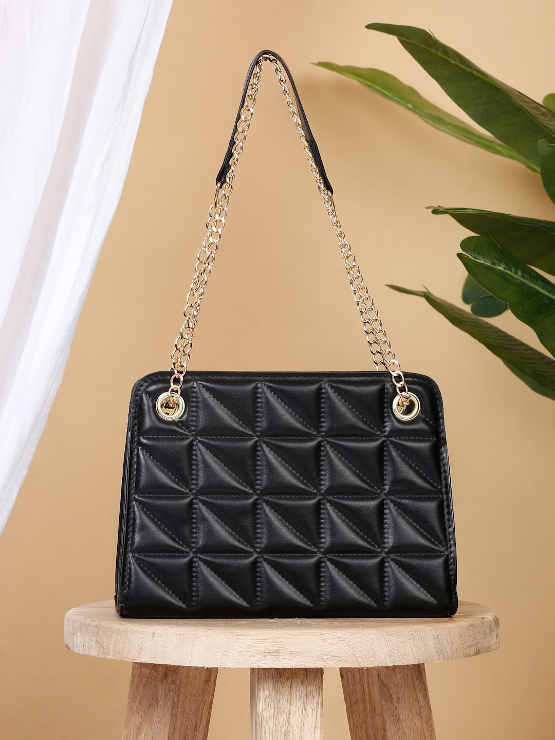 

Apsis Textured PU Structured Handheld Bag with Quilted, Black