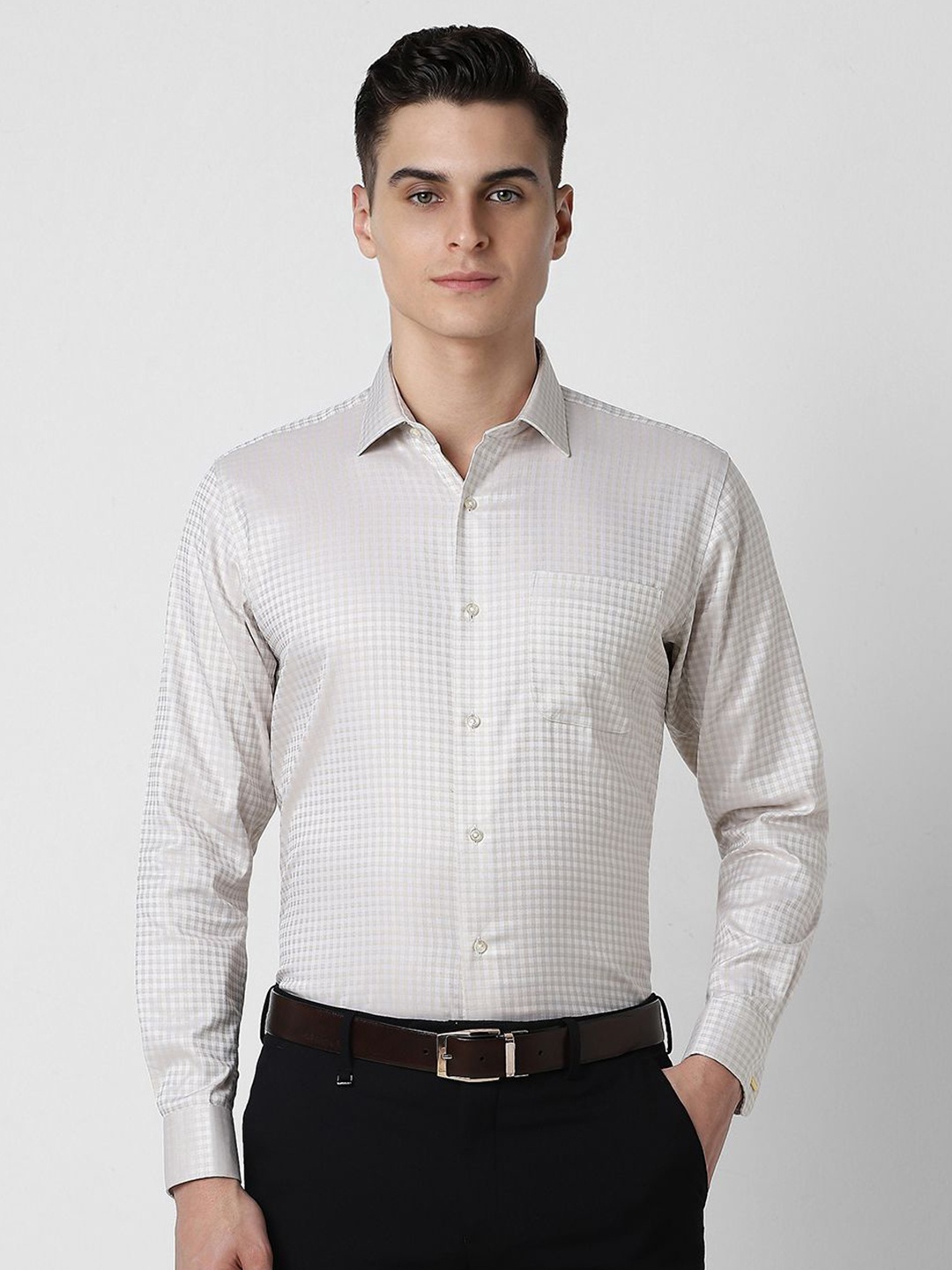 

Van Heusen Men Spread Collar Micro Checked Cotton Formal Shirt, White