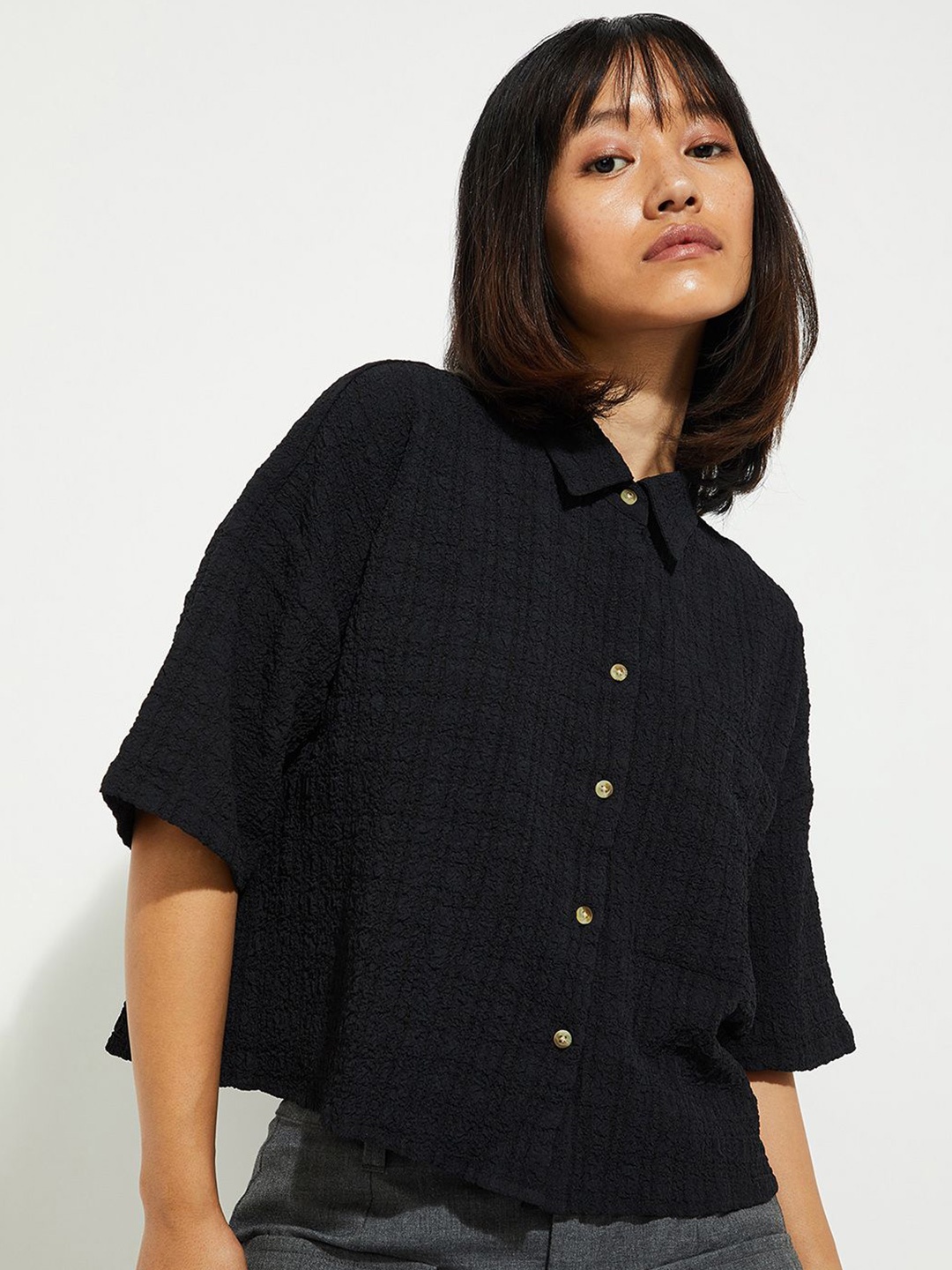 

max URB_N Women Textured Shirt, Black