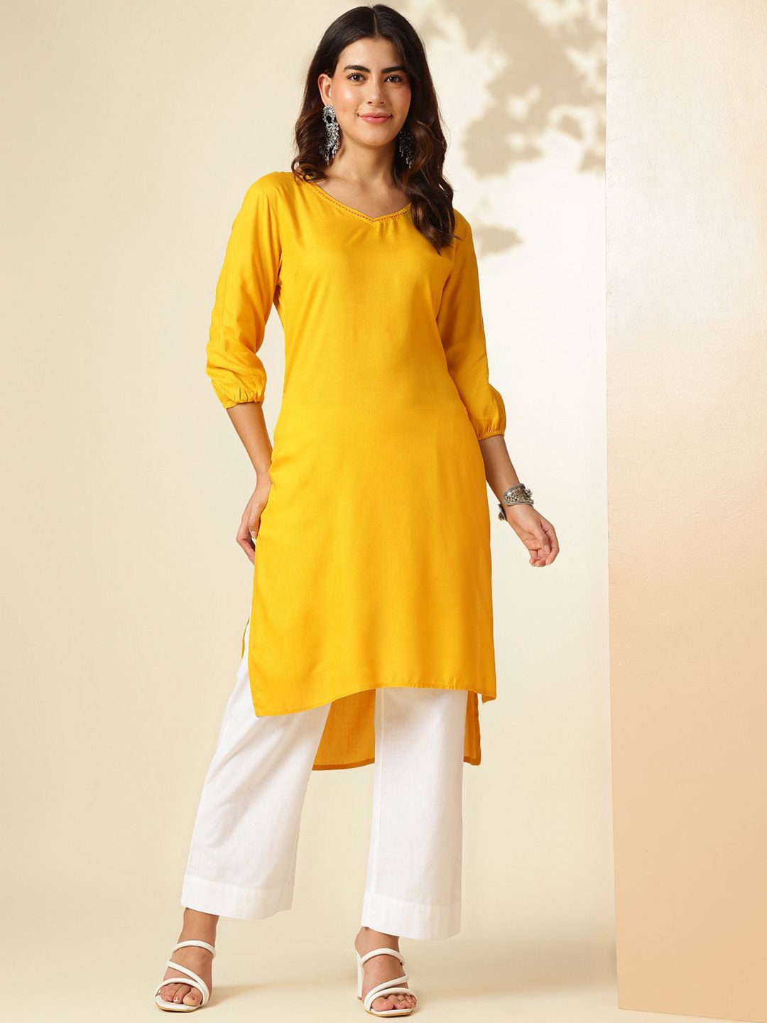 

Anouk Rustic V-Neck Straight Kurta, Yellow