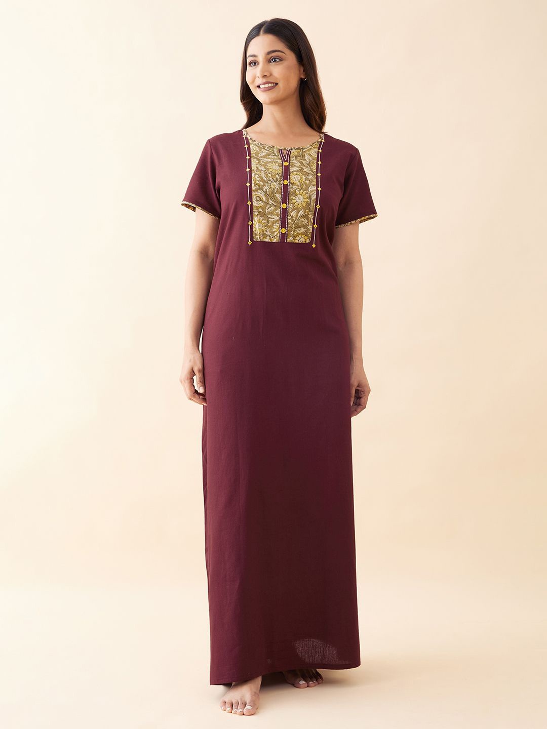

Maybell Printed Maxi Nightdress, Maroon