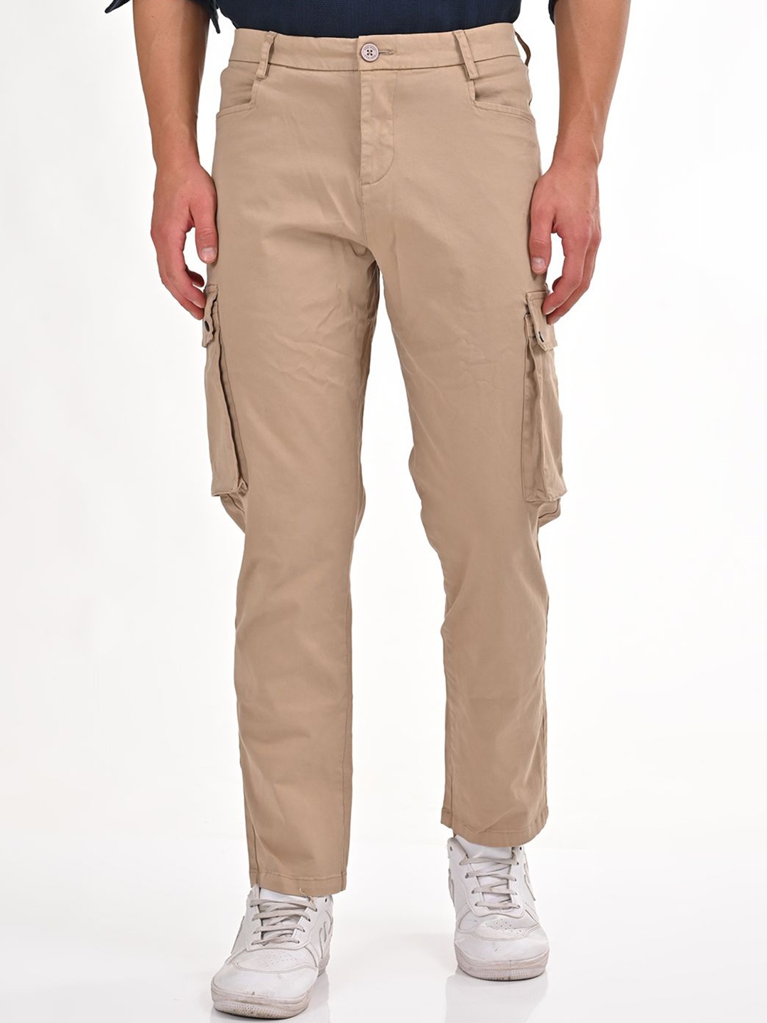 

POE Men Smart Slim Fit Cargos Trousers, Khaki