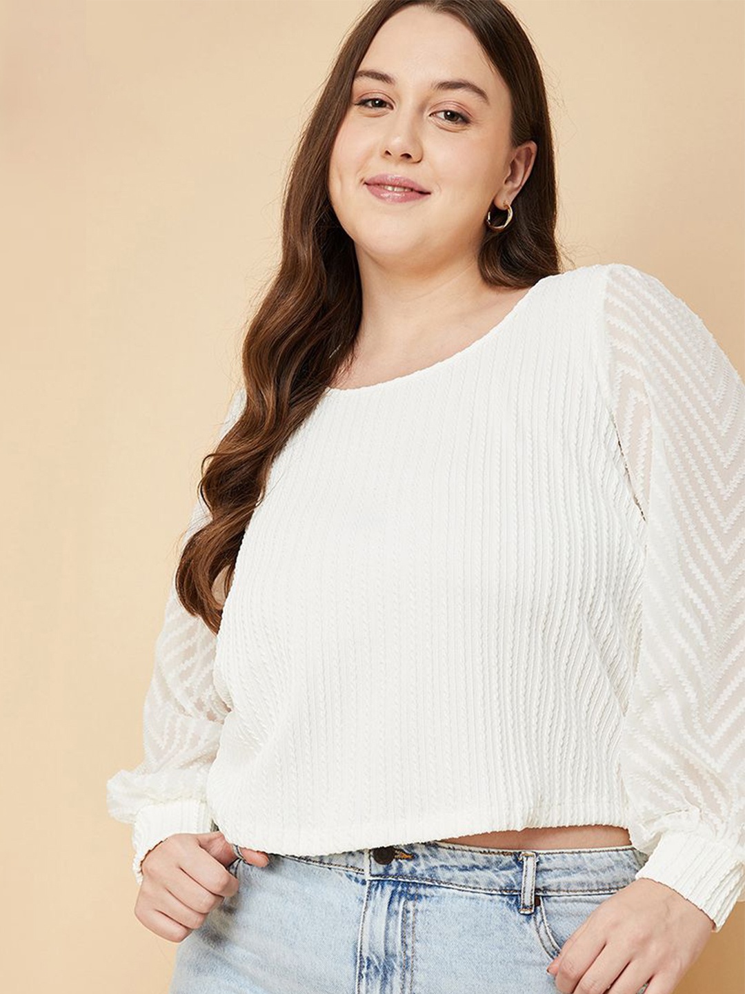 

max Women Solid Round Neck Top, White