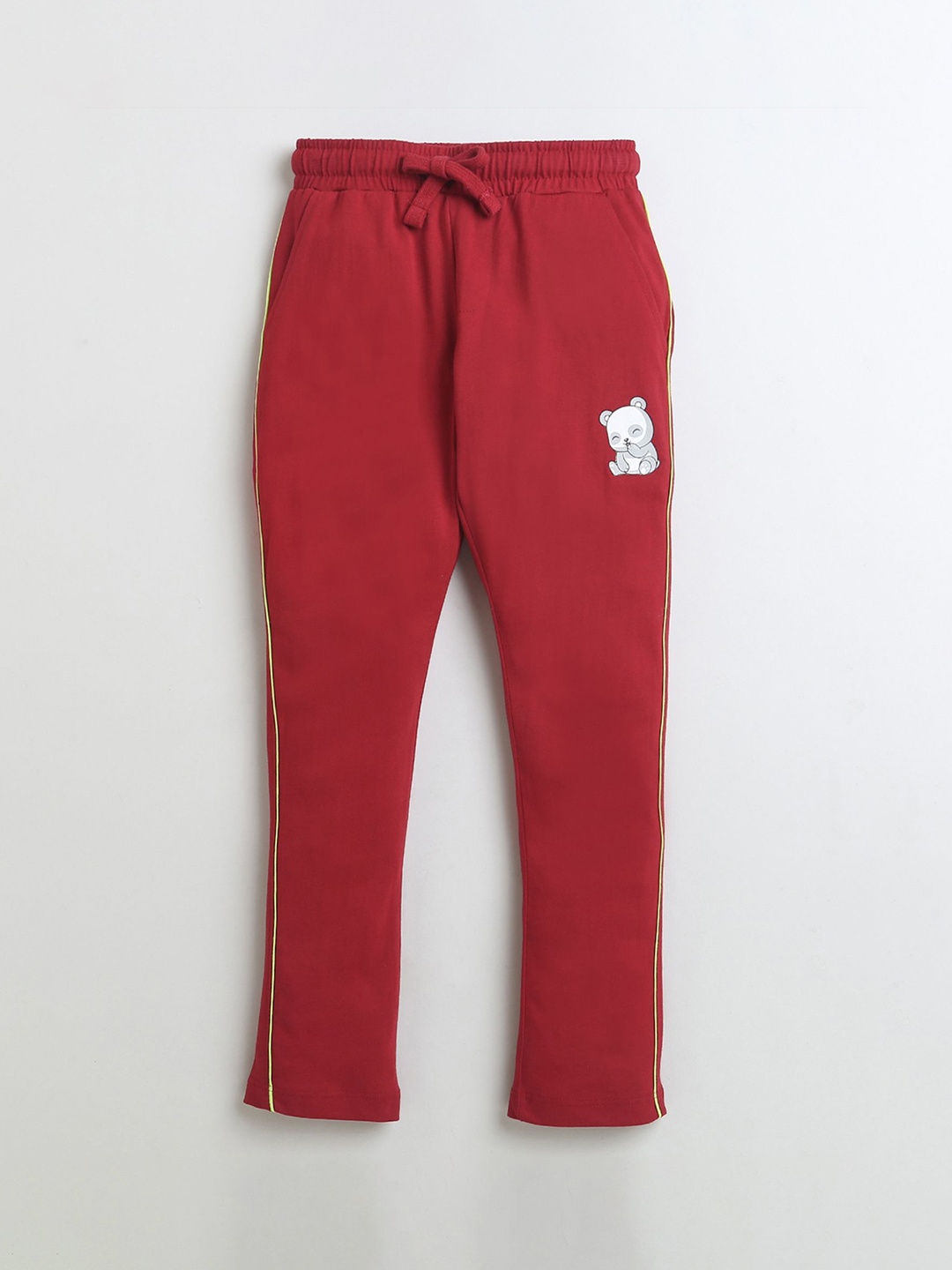 

BUMZEE Boys Printed Cotton Mid-Rise Track Pants, Maroon