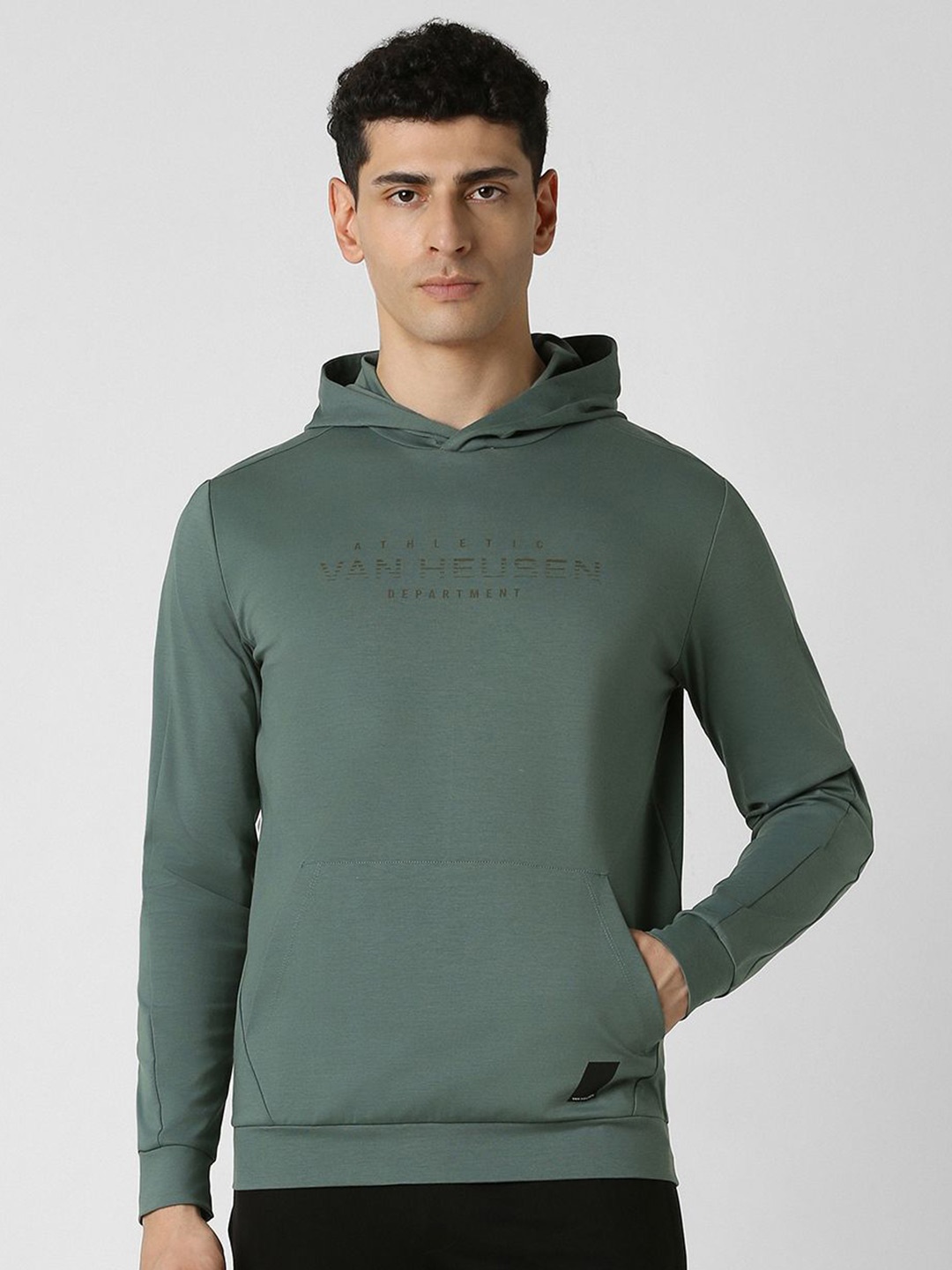 

Van Heusen Flex Men Printed Hooded Sweatshirt, Green