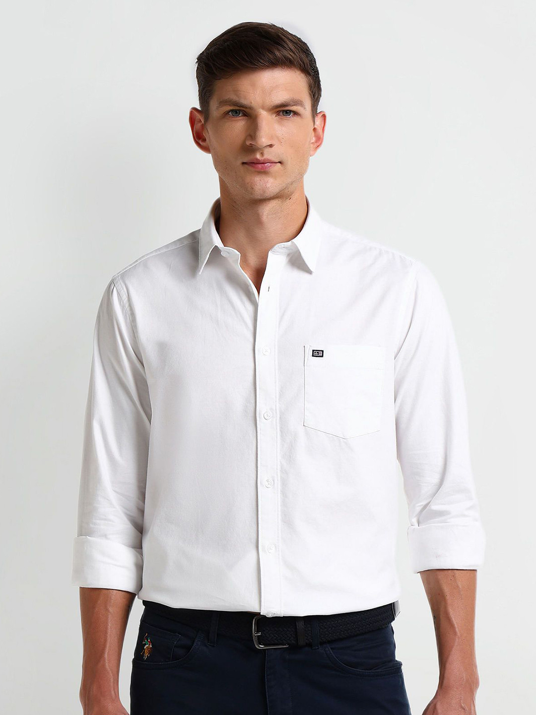 

Arrow Men Modern Spread Collar Solid Cotton Slim Fit Formal Shirt, White