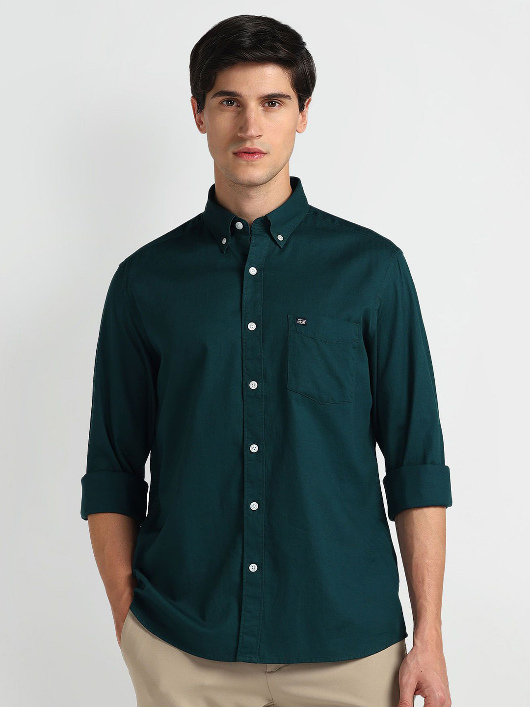 

Arrow Sport Men Smart Button-Down Collar Solid Cotton Slim Fit Casual Shirt, Green