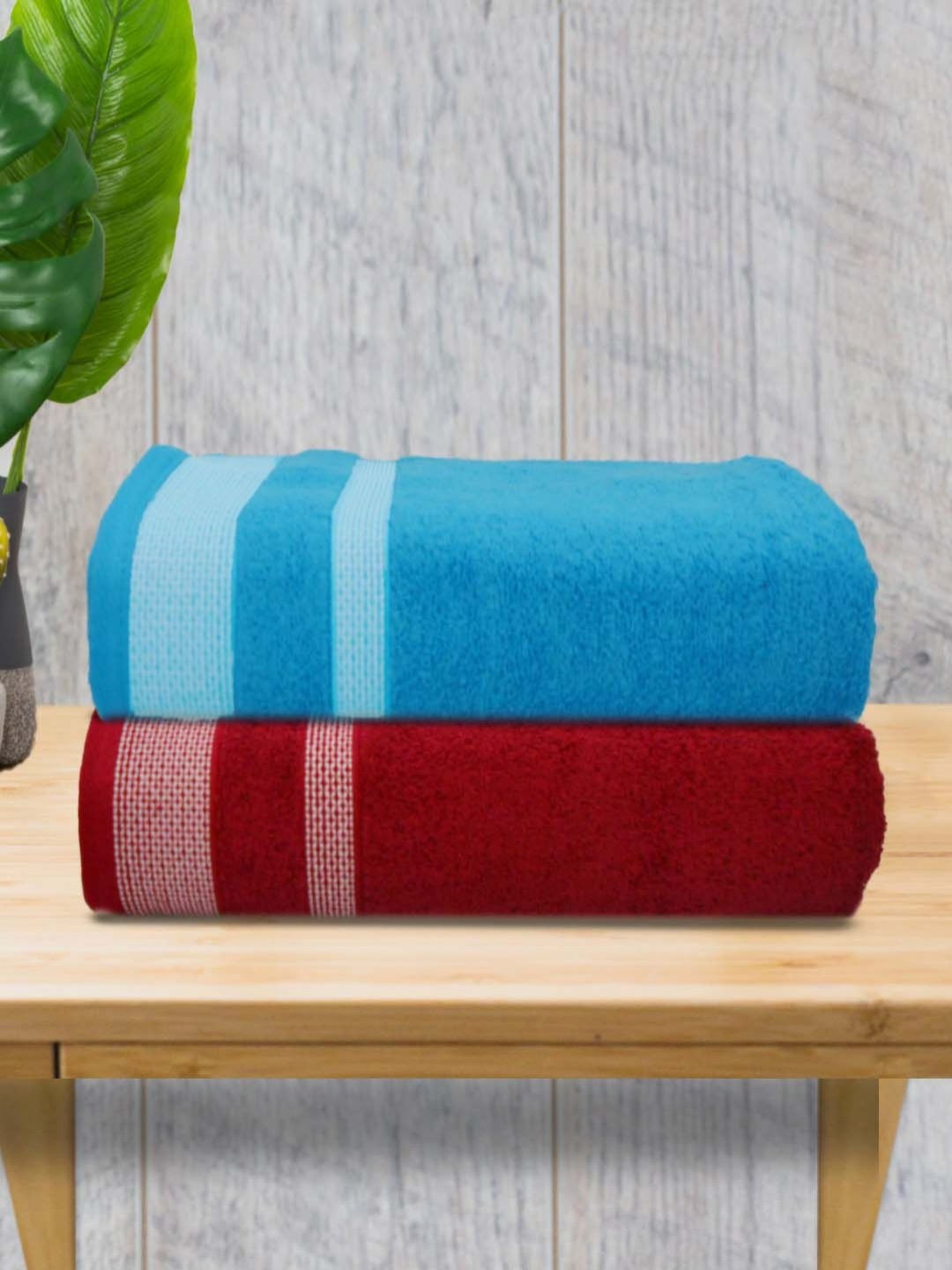 

Aura Blue & Red 2 Pieces Striped Cotton 400 GSM Bath Towels